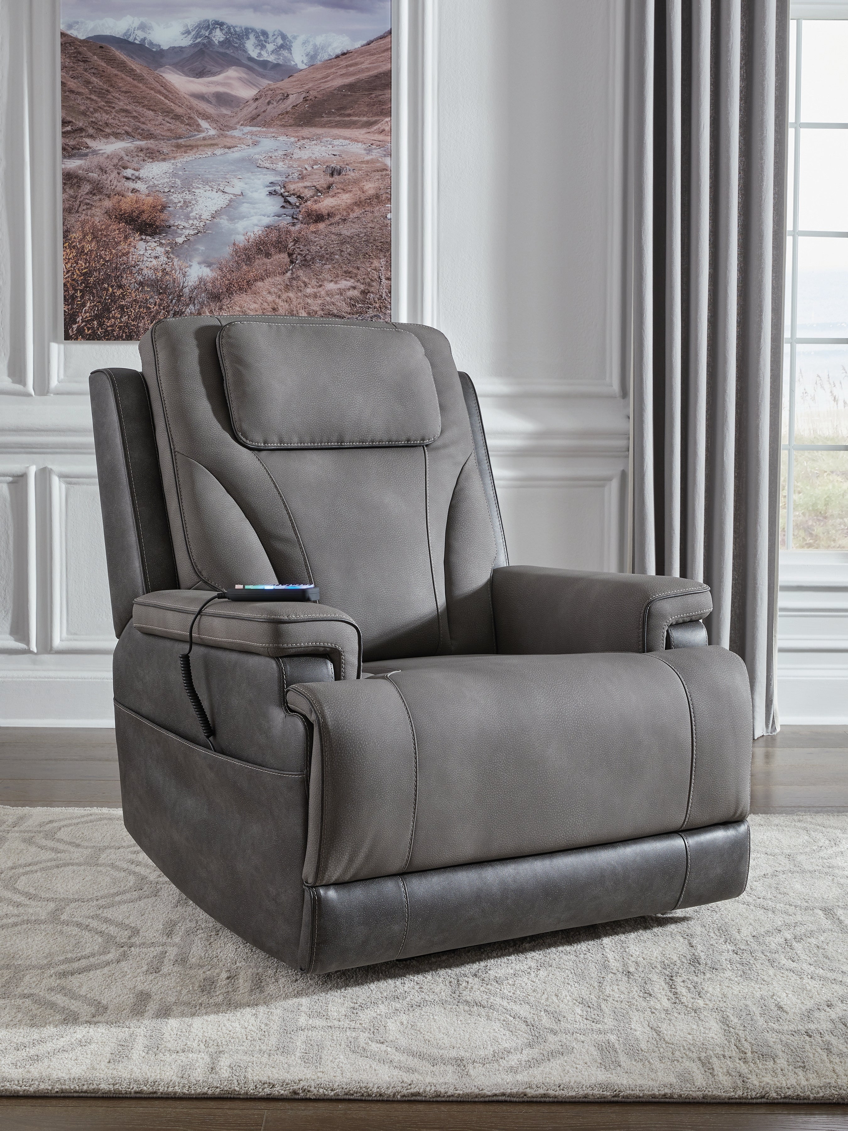 Prime Furniture - Ashley Furniture - 4Z-Peaceful Pause Living Room - Power Lift Recliner / Slate - PC1210412