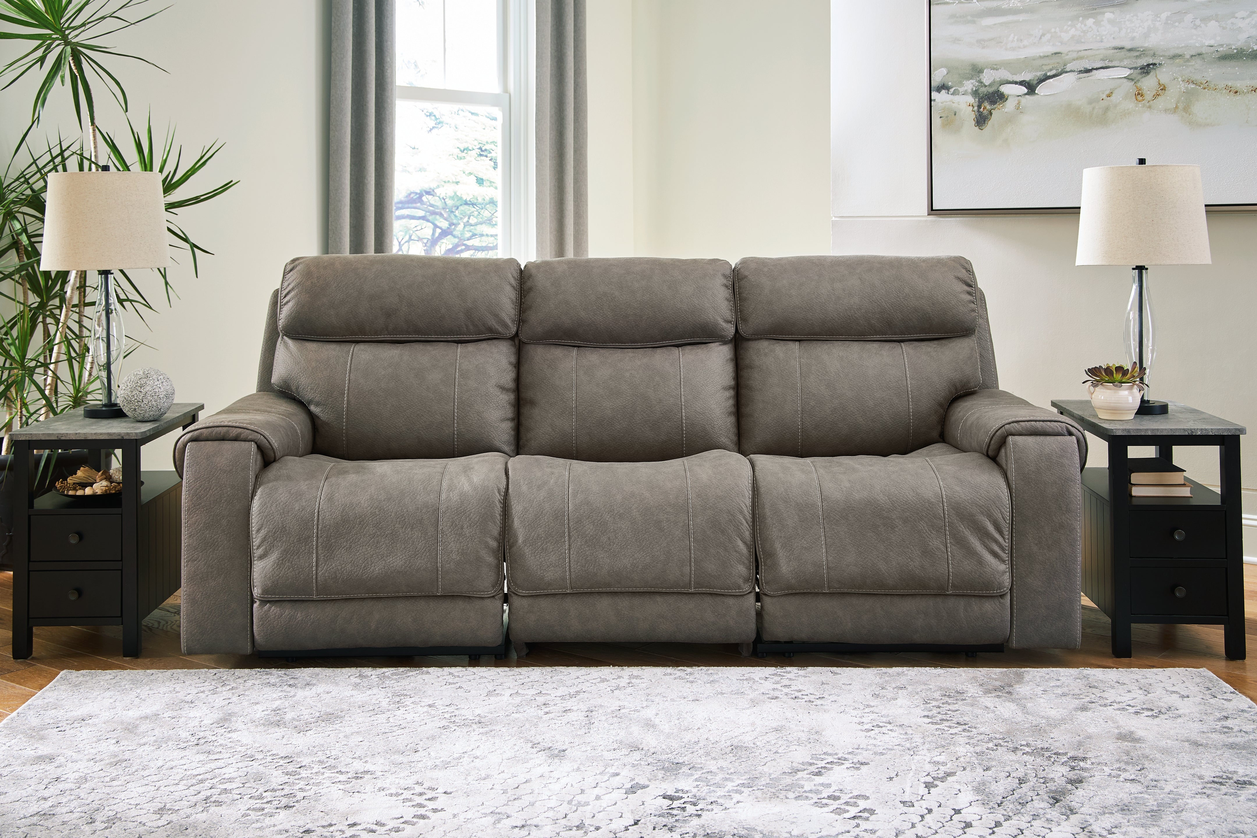 Prime Furniture - Ashley Furniture - Starbot Sectional - 3-Piece Power Reclining Sectional Loveseat with Console / Fossil - 23501S2