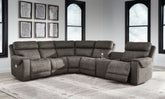 Prime Furniture - Ashley Furniture - Hoopster Sectional - 6-Piece Power Reclining Sectional / Gunmetal - 23703S5