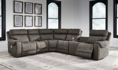 Prime Furniture - Ashley Furniture - Hoopster Sectional - 6-Piece Power Reclining Sectional / Gunmetal - 23703S5