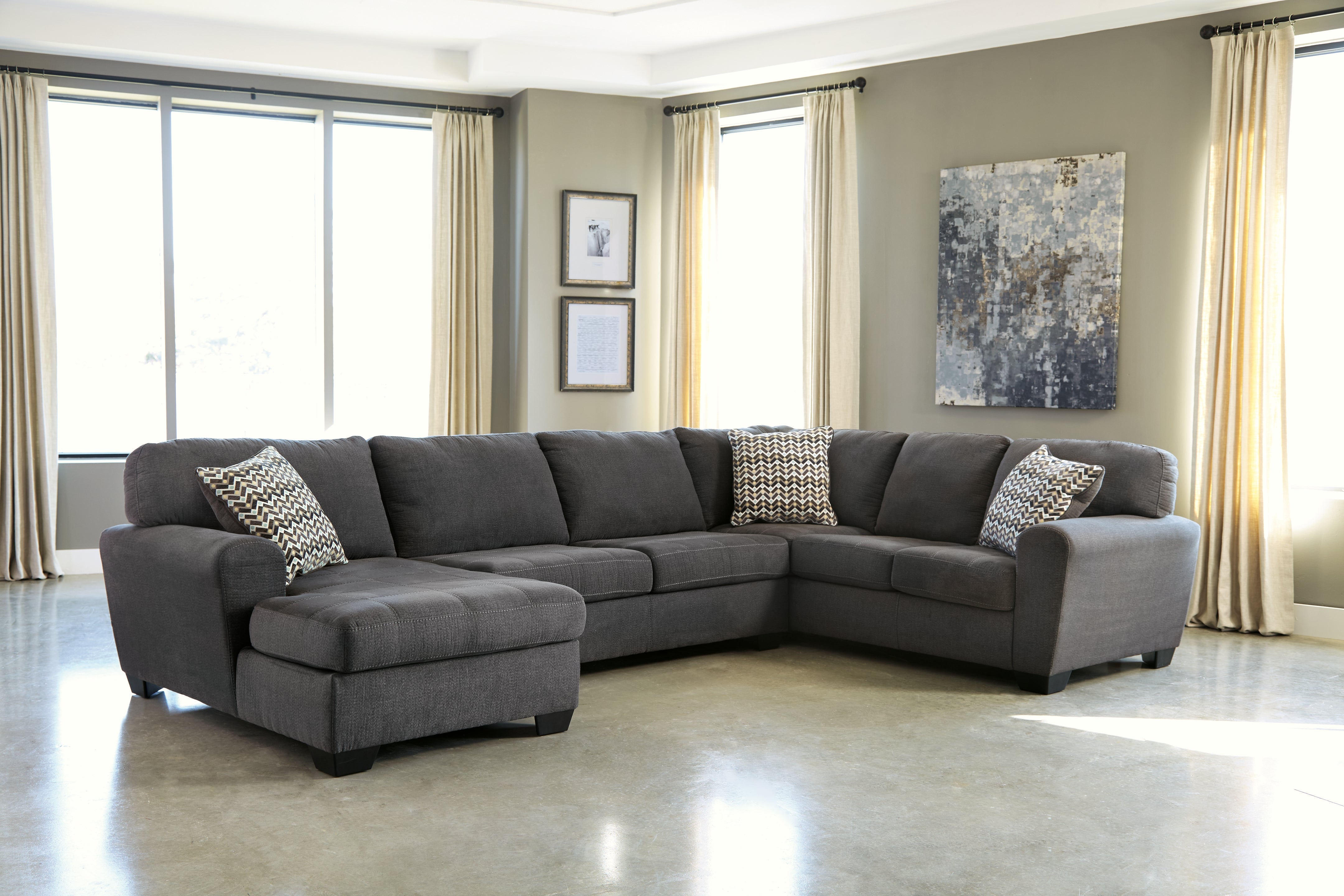 Prime Furniture - Ashley Furniture - Ambee Sectional - RAF 3-Piece Sectional with Chaise / Slate - 28620S1