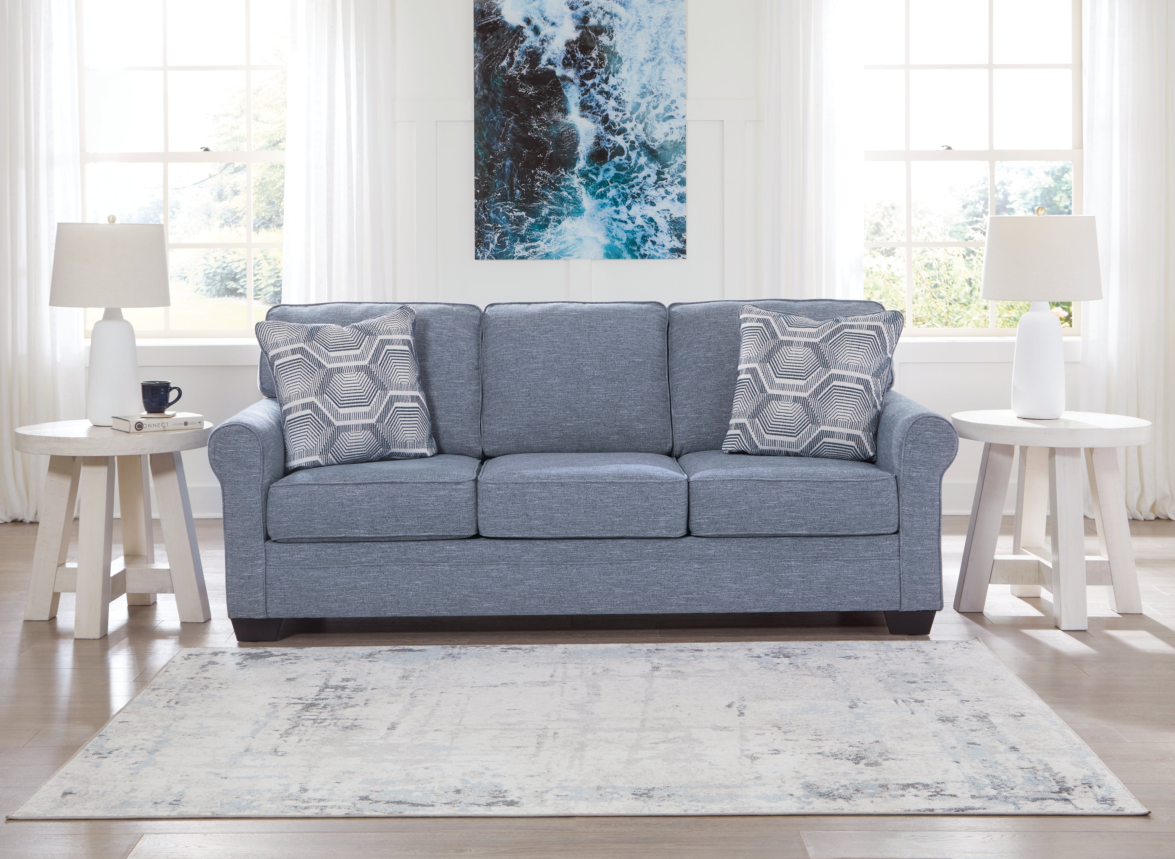 Prime Furniture - Ashley Furniture - Carissa Manor Living Room - Queen Sofa Sleeper / Denim - 3260439