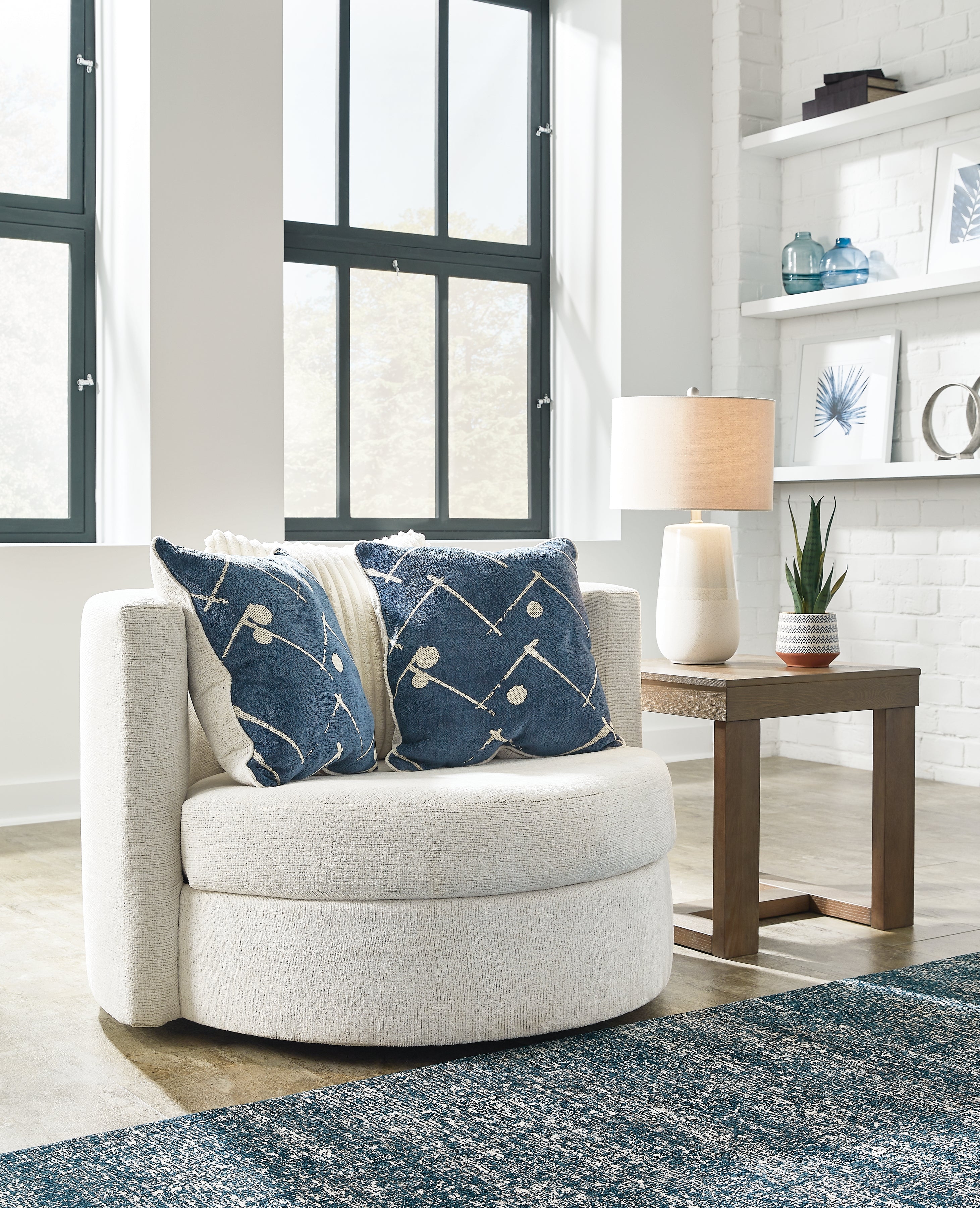 Prime Furniture - Ashley Furniture - Padova Living Room - Swivel Accent Chair / Ivory - 3370644