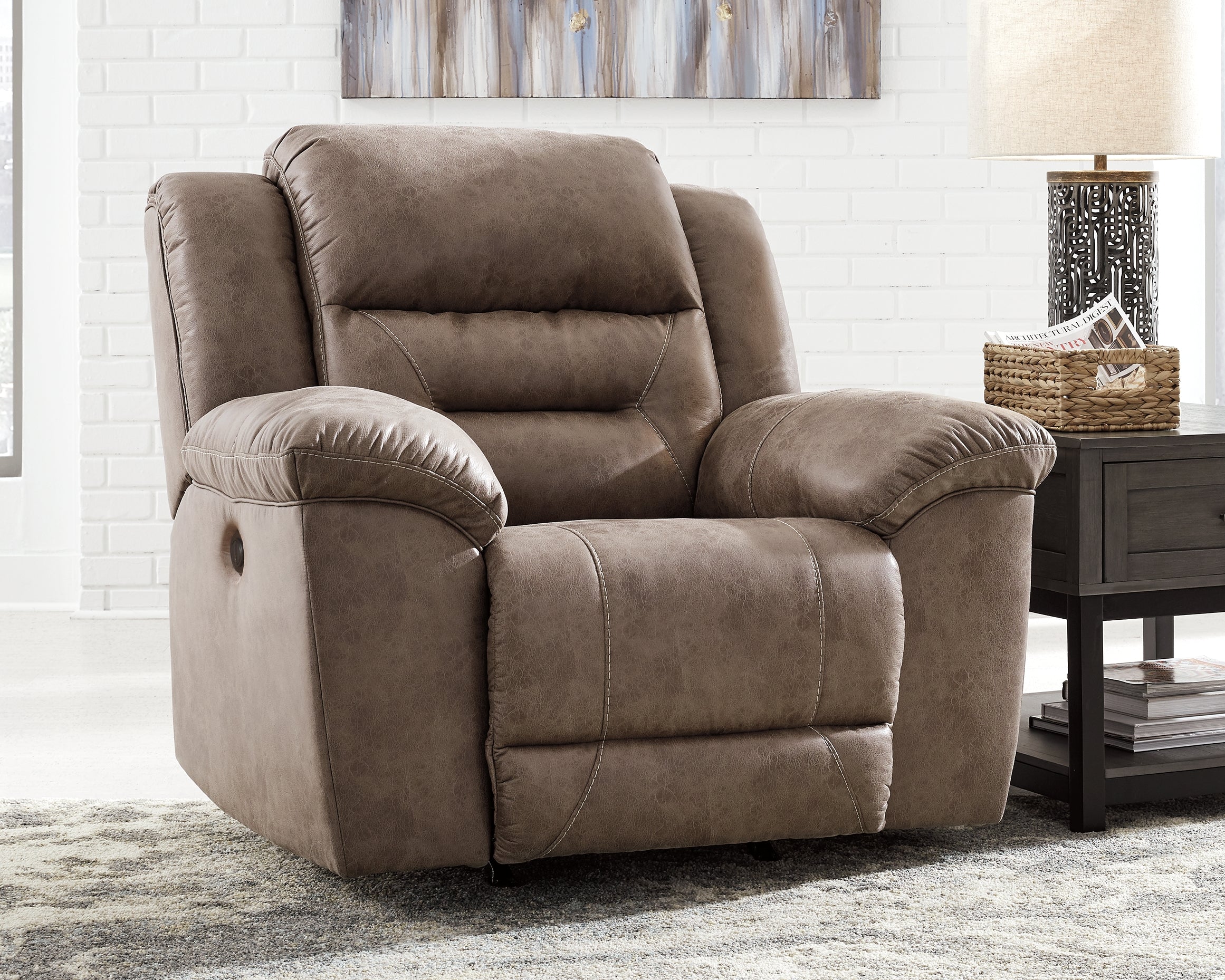 Prime Furniture - Ashley Furniture - Stoneland Living Room - Power Rocker Recliner / Fossil - 3990598