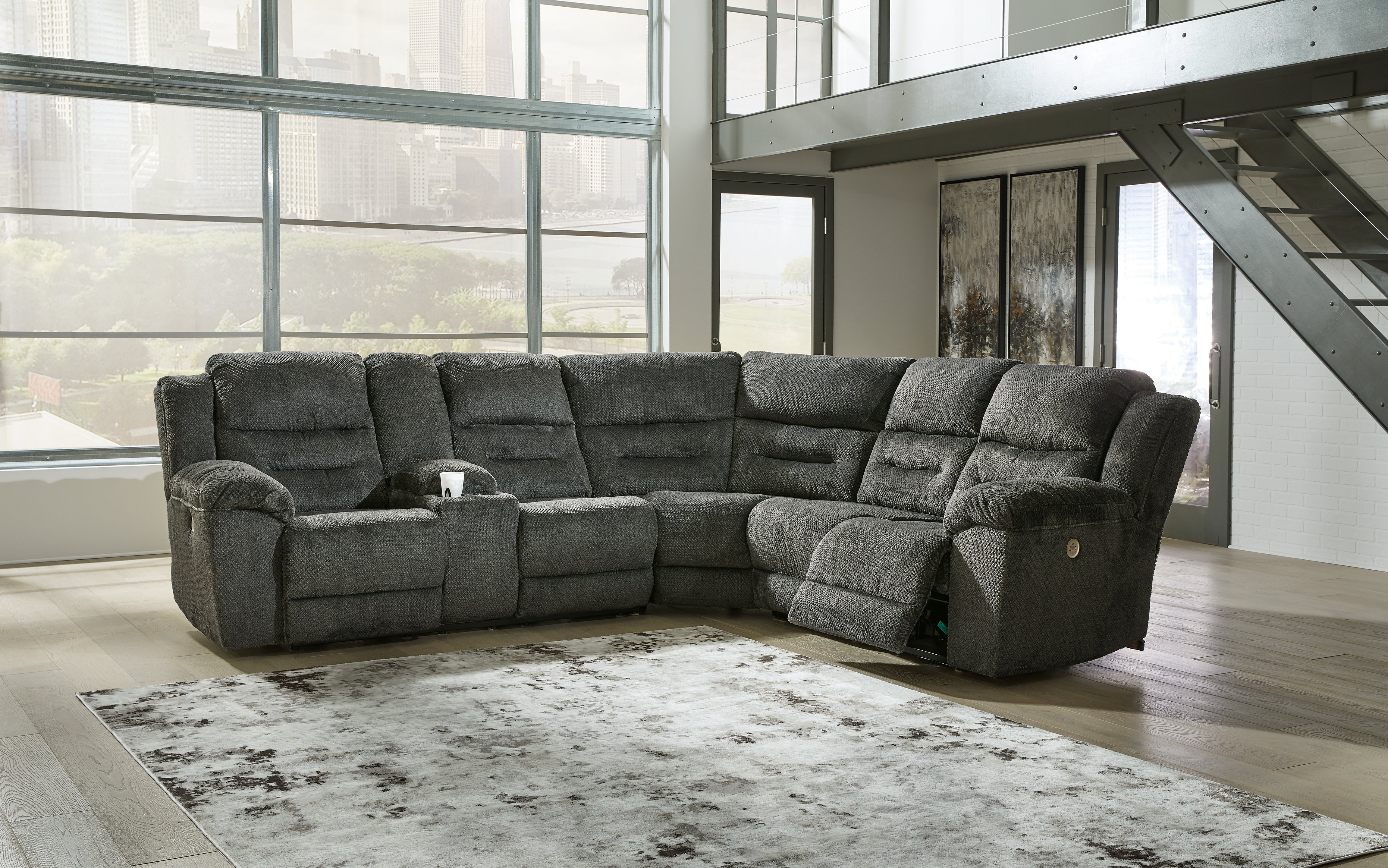 Prime Furniture - Ashley Furniture - Nettington Sectional - 3-Piece Power Reclining Sectional / Smoke - 44101S1