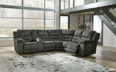 Prime Furniture - Ashley Furniture - Nettington Sectional - 3-Piece Power Reclining Sectional / Smoke - 44101S1