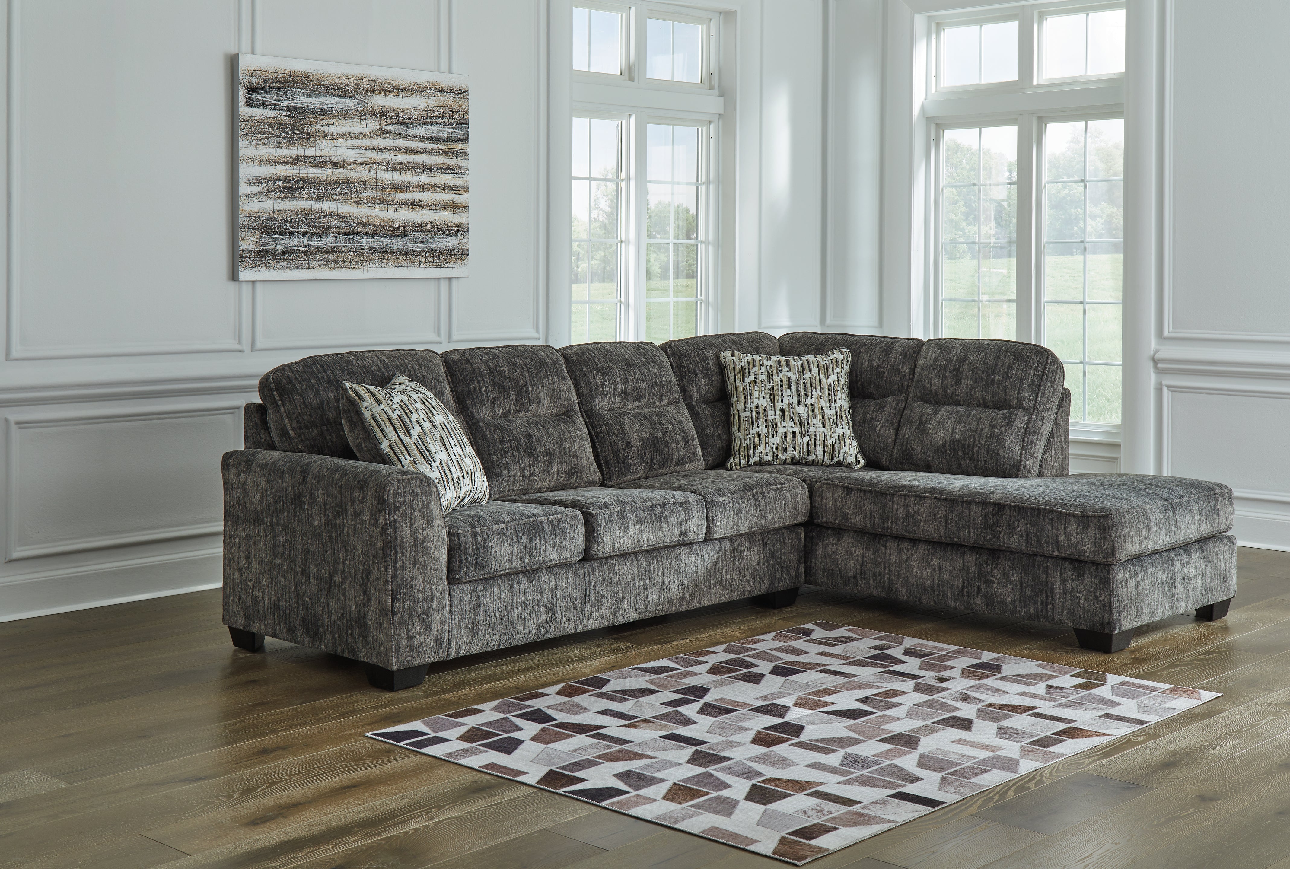 Prime Furniture - Ashley Furniture - Lonoke Sectional - RAF 2-Piece Sectional with Chaise / Gunmetal - 50504S1