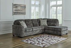 Prime Furniture - Ashley Furniture - Lonoke Sectional - RAF 2-Piece Sectional with Chaise / Gunmetal - 50504S1