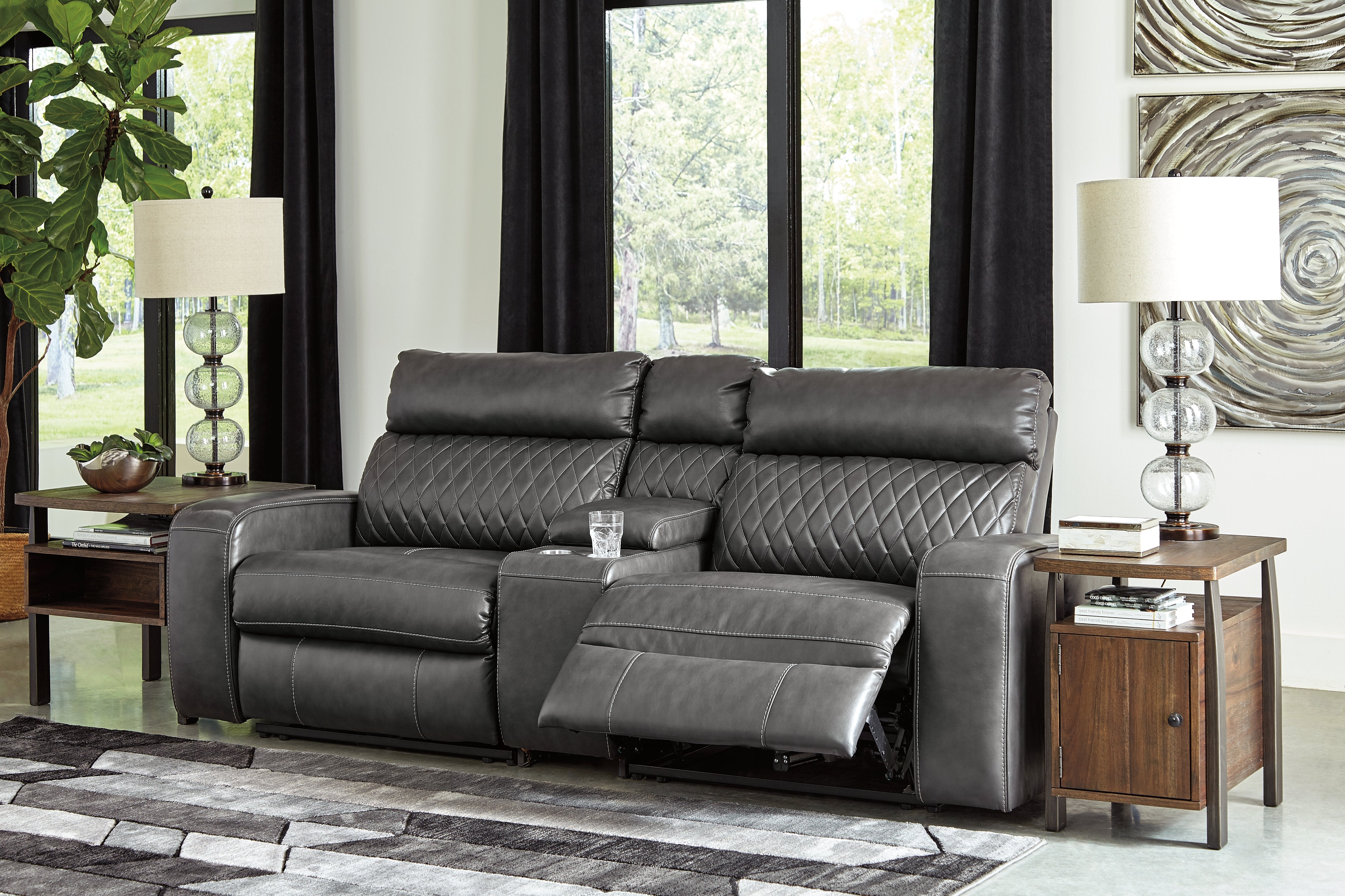 Prime Furniture - Ashley Furniture - Samperstone Sectional - 2-Piece Power Reclining Sectional Loveseat / Gray - 55203S5