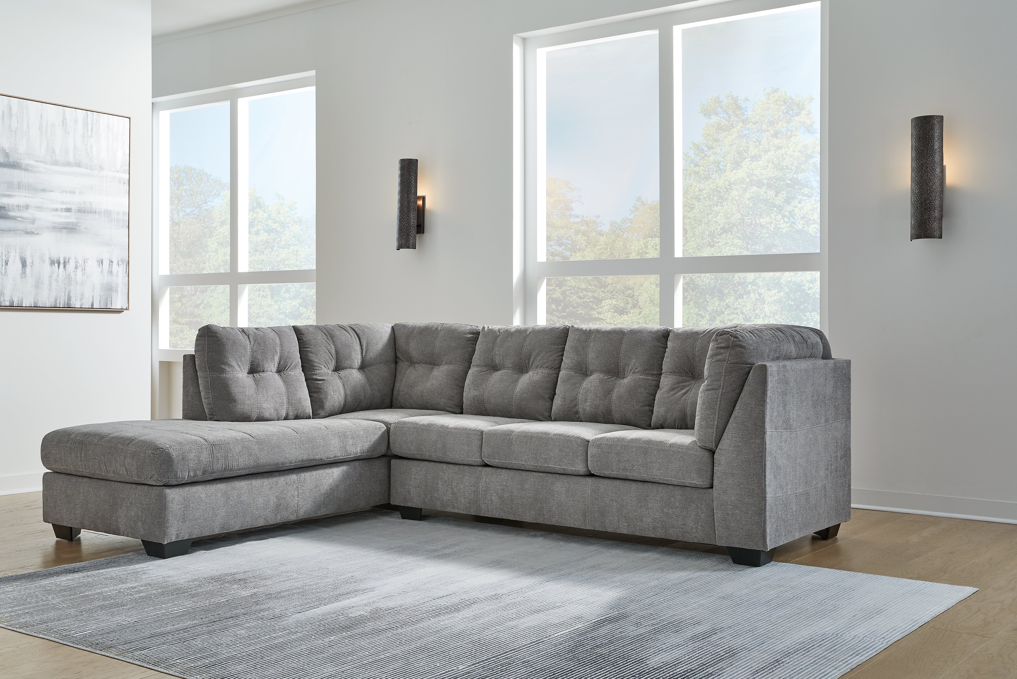 Prime Furniture - Ashley Furniture - Marleton Sectional - 2-Piece Sleeper Sectional with Chaise / Gray - 55305S4