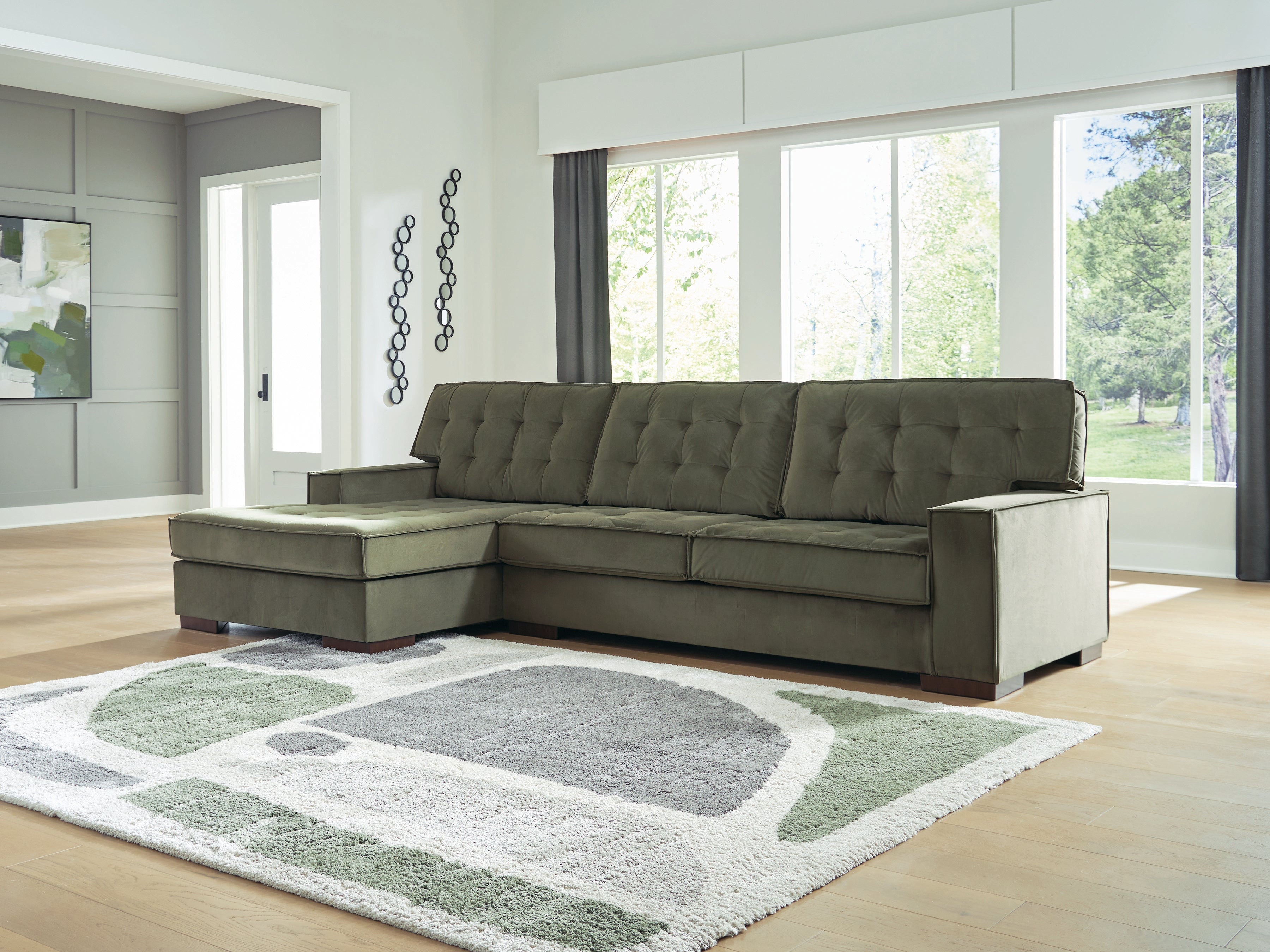 Prime Furniture - Ashley Furniture - Caspian-Town Sectional - LAF 2-Piece Sectional with Chaise / Olive - PC61702S2
