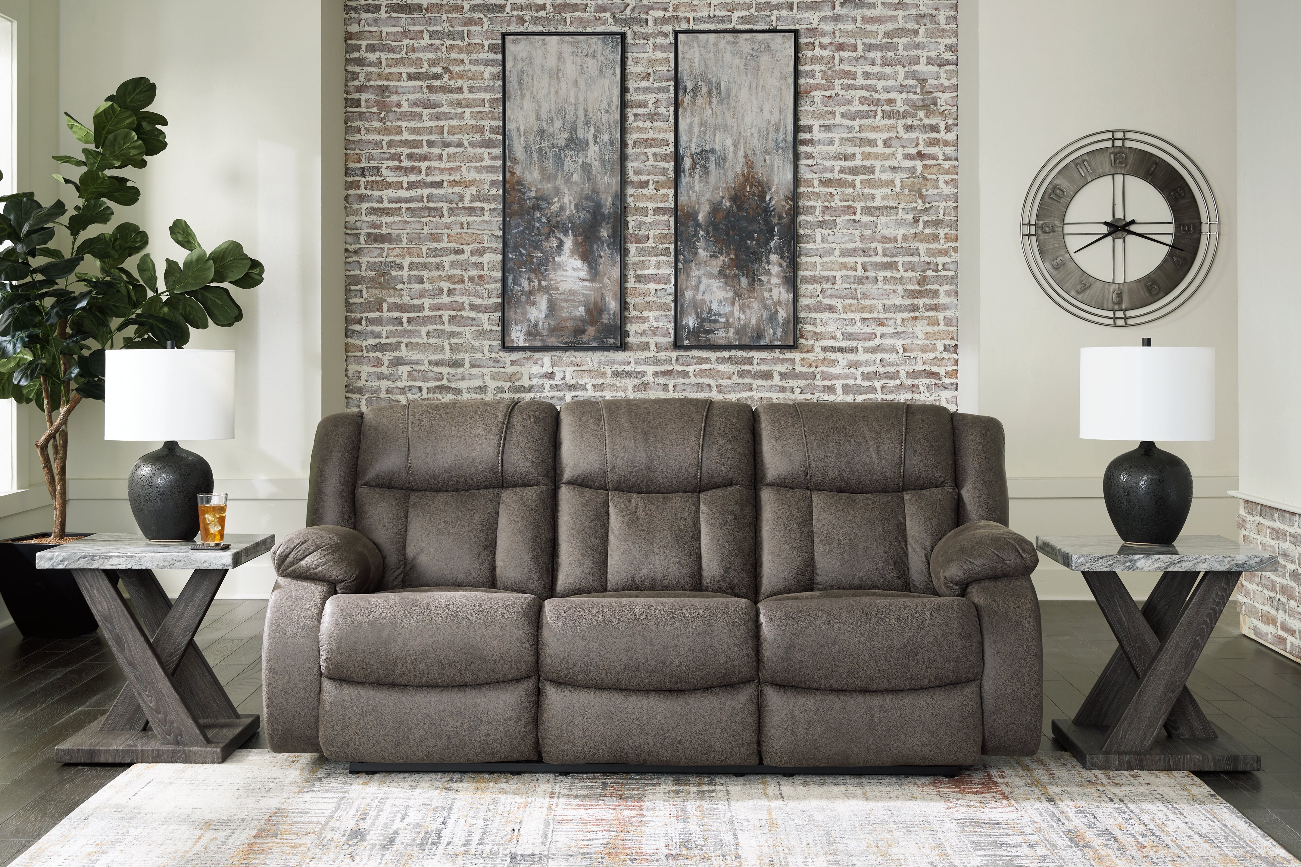 Prime Furniture - Ashley Furniture - First Base Living Room - Reclining Loveseat / Gunmetal - 6880486