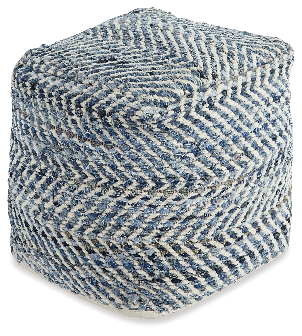 Prime Furniture - Ashley Furniture - Chevron Pouf - Pouf / Blue - A1000445