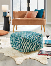 Prime Furniture - Ashley Furniture - Brynnsen Pouf - Pouf / Teal/Ivory - A1001055