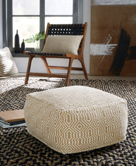 Prime Furniture - Ashley Furniture - Adamont Pouf - Pouf / Tan/Ivory - A1001059