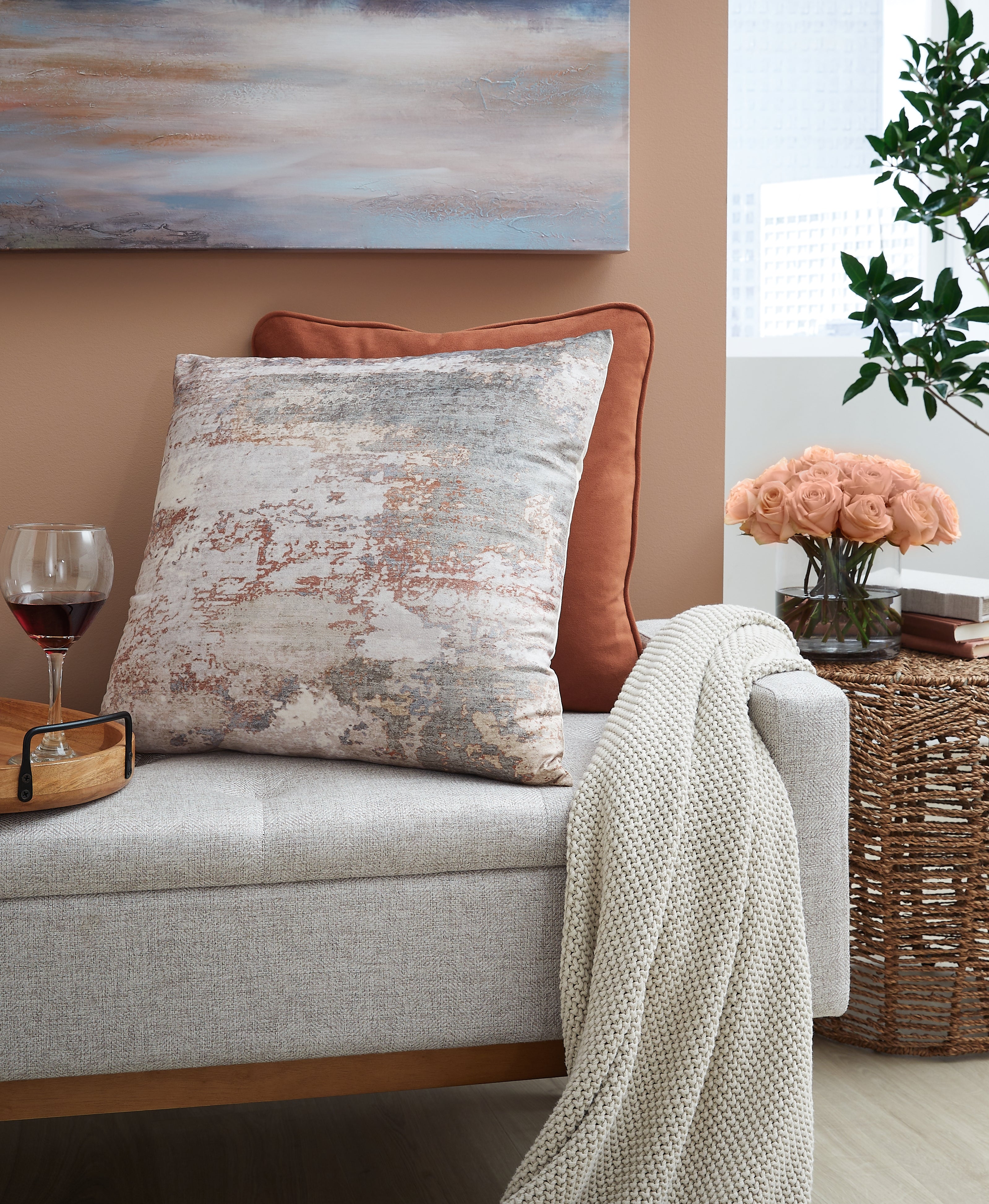 Prime Furniture - Ashley Furniture - Edinfielders Pillows - Pillow / Cream/Gray/Rust - A1001094P