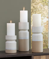 Prime Furniture - Ashley Furniture - Hurston Candle Holder - Candle Holder Set (3/CN) / Ivory/Brown - A2000583