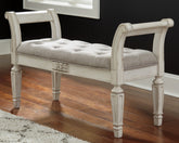 Prime Furniture - Ashley Furniture - Realyn Accent Bench - Accent Bench / Antique White / 46"W x 16"D x 26"H - A3000157