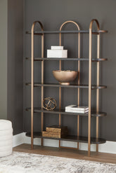 Prime Furniture - Ashley Furniture - Brentmour Bookcase - Bookcase / Brown/Gold Finish - A4000589