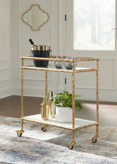 Prime Furniture - Ashley Furniture - Plattfield Bar Cart - Bar Cart / Antique Gold Finish - A4000625