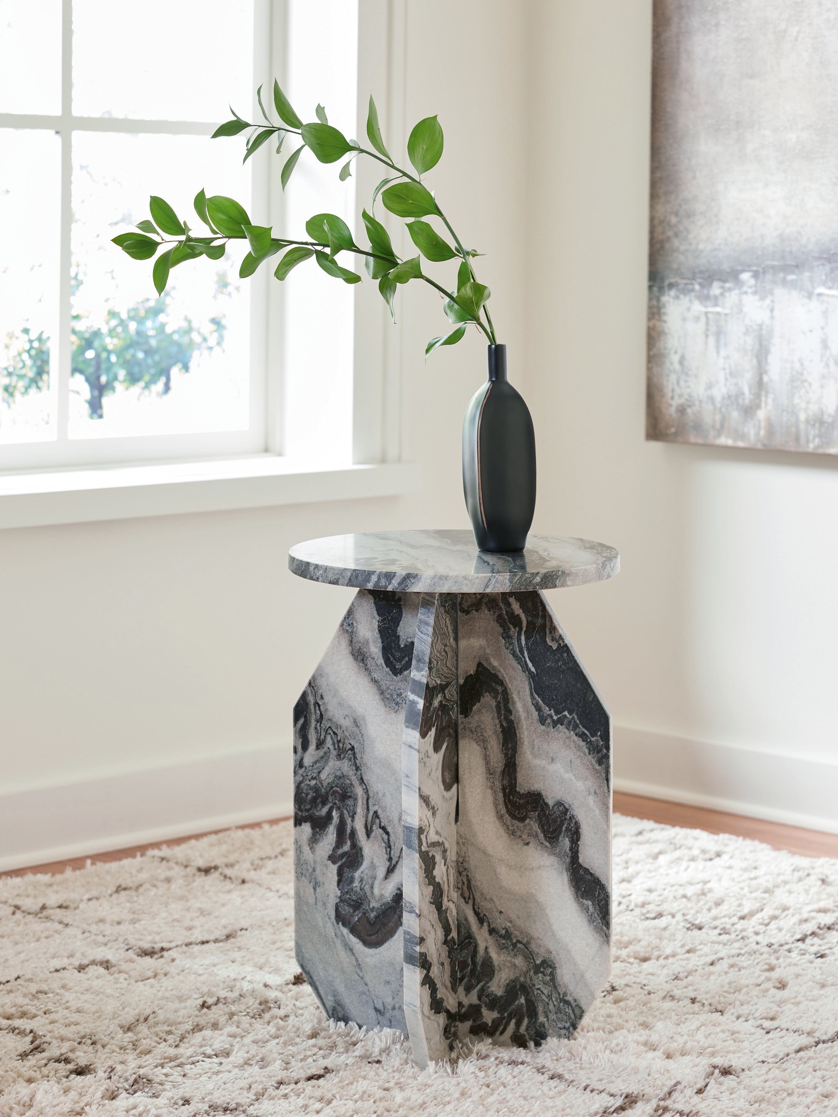 Prime Furniture - Ashley Furniture - Wrenlane Accent Table - Accent Table / Black/White/Taupe - A4000646