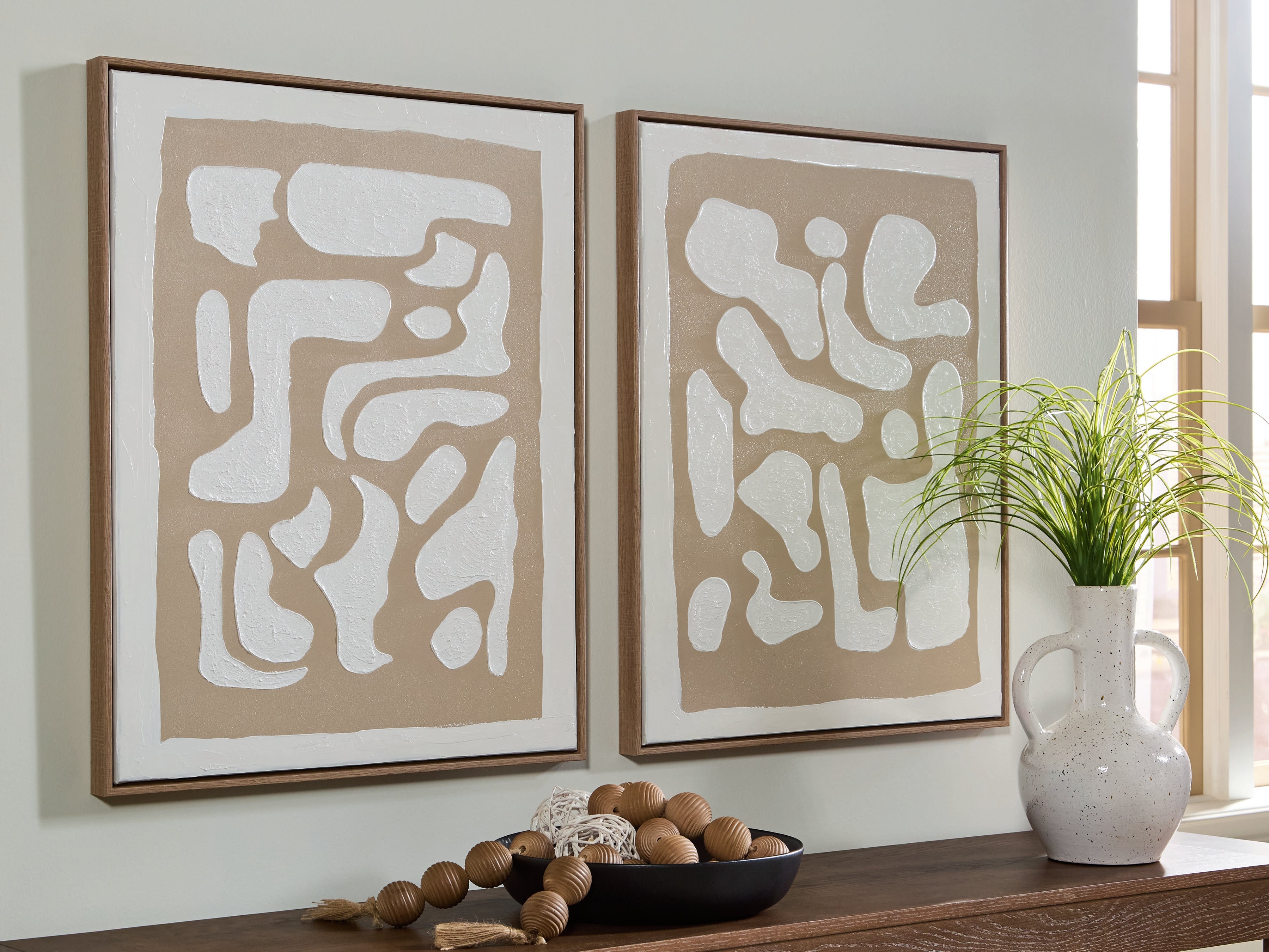 Prime Furniture - Ashley Furniture - Waldett Wall Decor - Wall Art Set (Set of 2) / Beige/White - A8000503