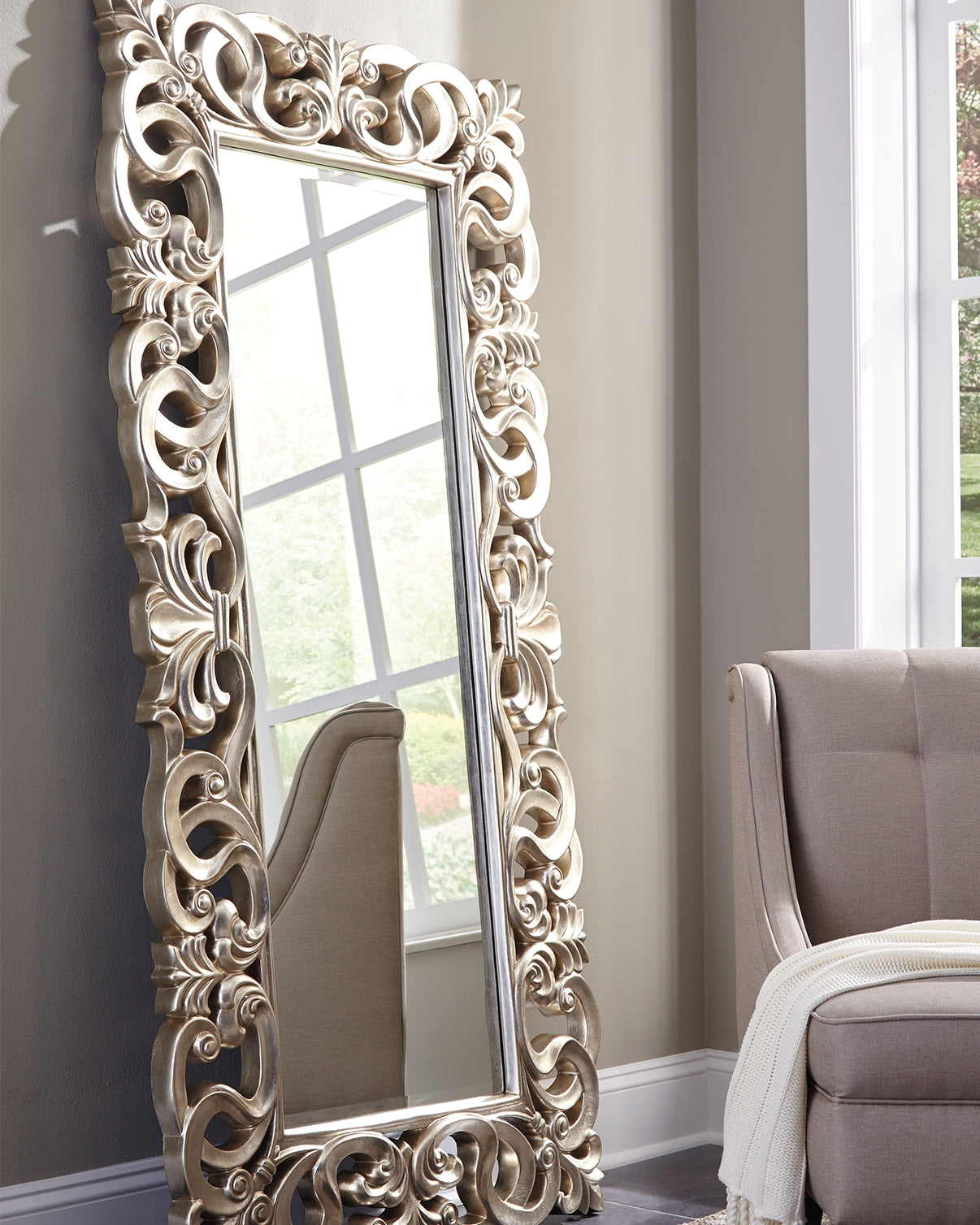 Prime Furniture - Ashley Furniture - Lucia Mirror - Floor Mirror / Antique Silver Finish - A8010123