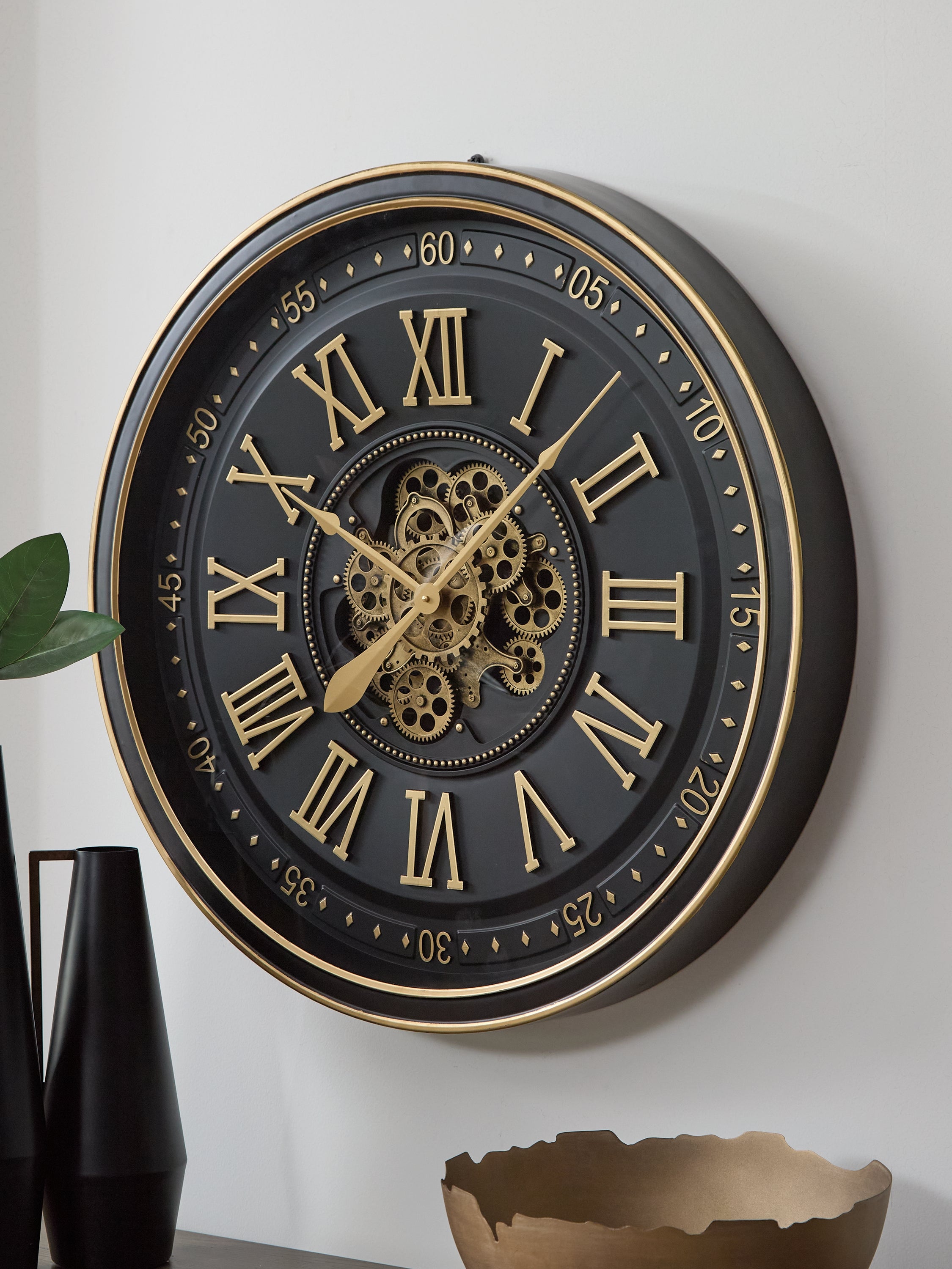 Prime Furniture - Ashley Furniture - Dairton Wall Decor - Wall Clock / Black/Gold Finish - A8010385