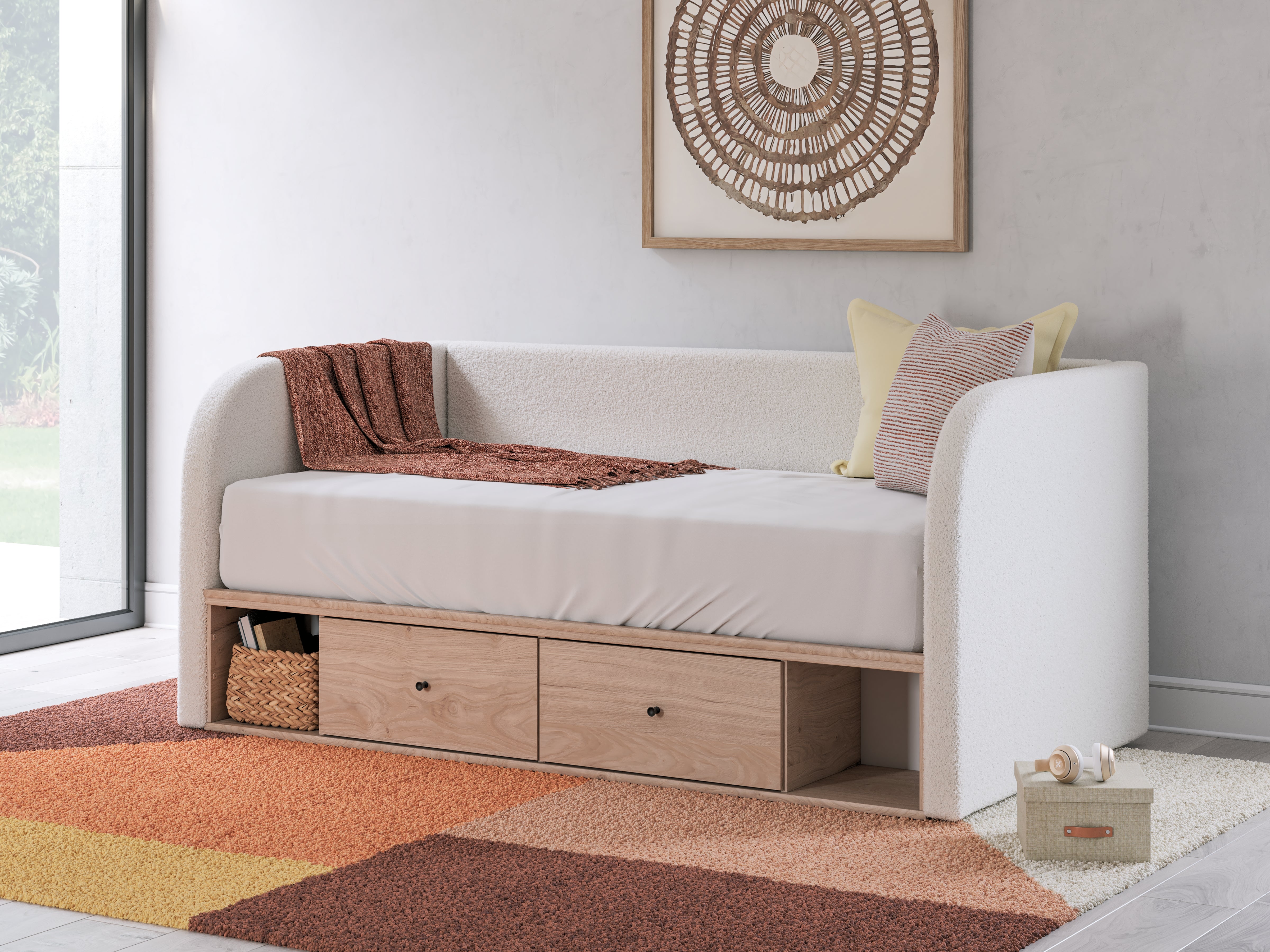 Prime Furniture - Ashley Furniture - Arloster Bedroom - Twin Upholstered Panel Bed / Tan/White - PCB1566B2