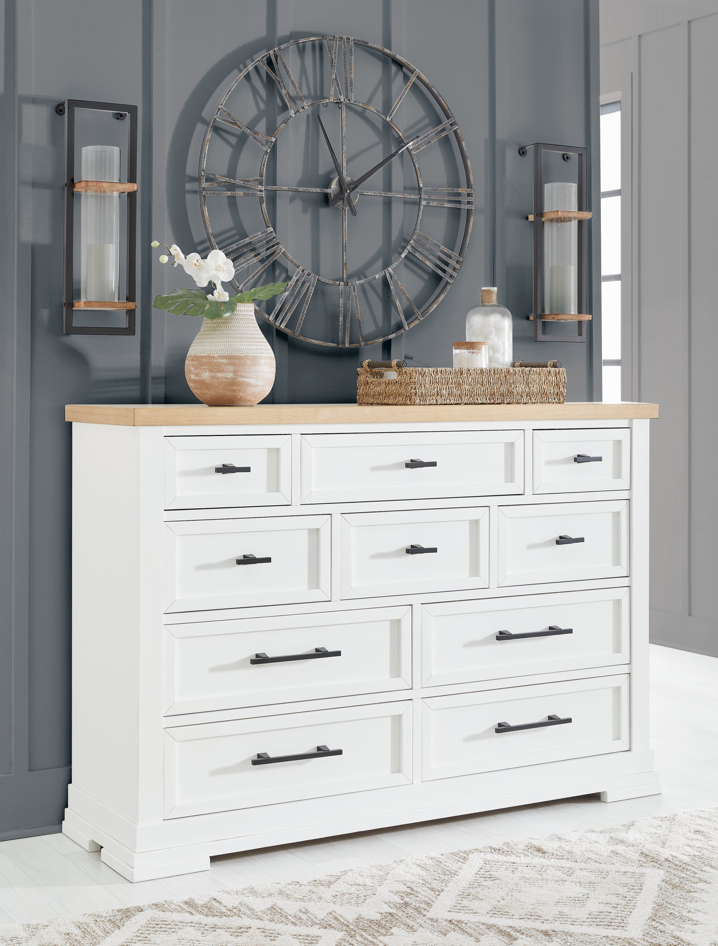 Prime Furniture - Ashley Furniture - Ashbryn Bedroom - Dresser and Mirror / White/Natural - B844B1