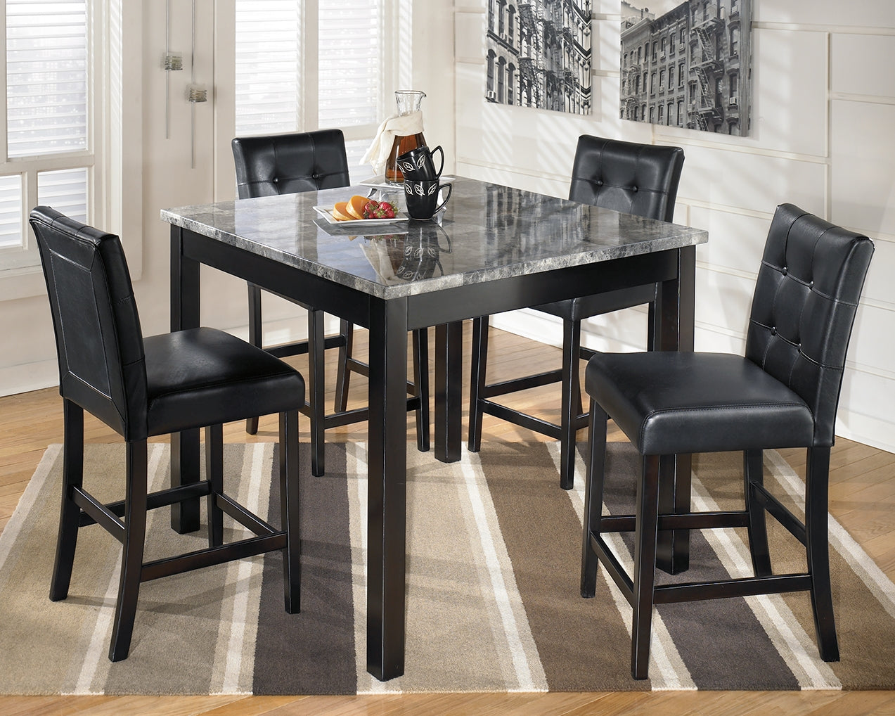 Prime Furniture - Ashley Furniture - Maysville Dining Room - Square Counter TBL Set (5/CN) / Black - D154-223