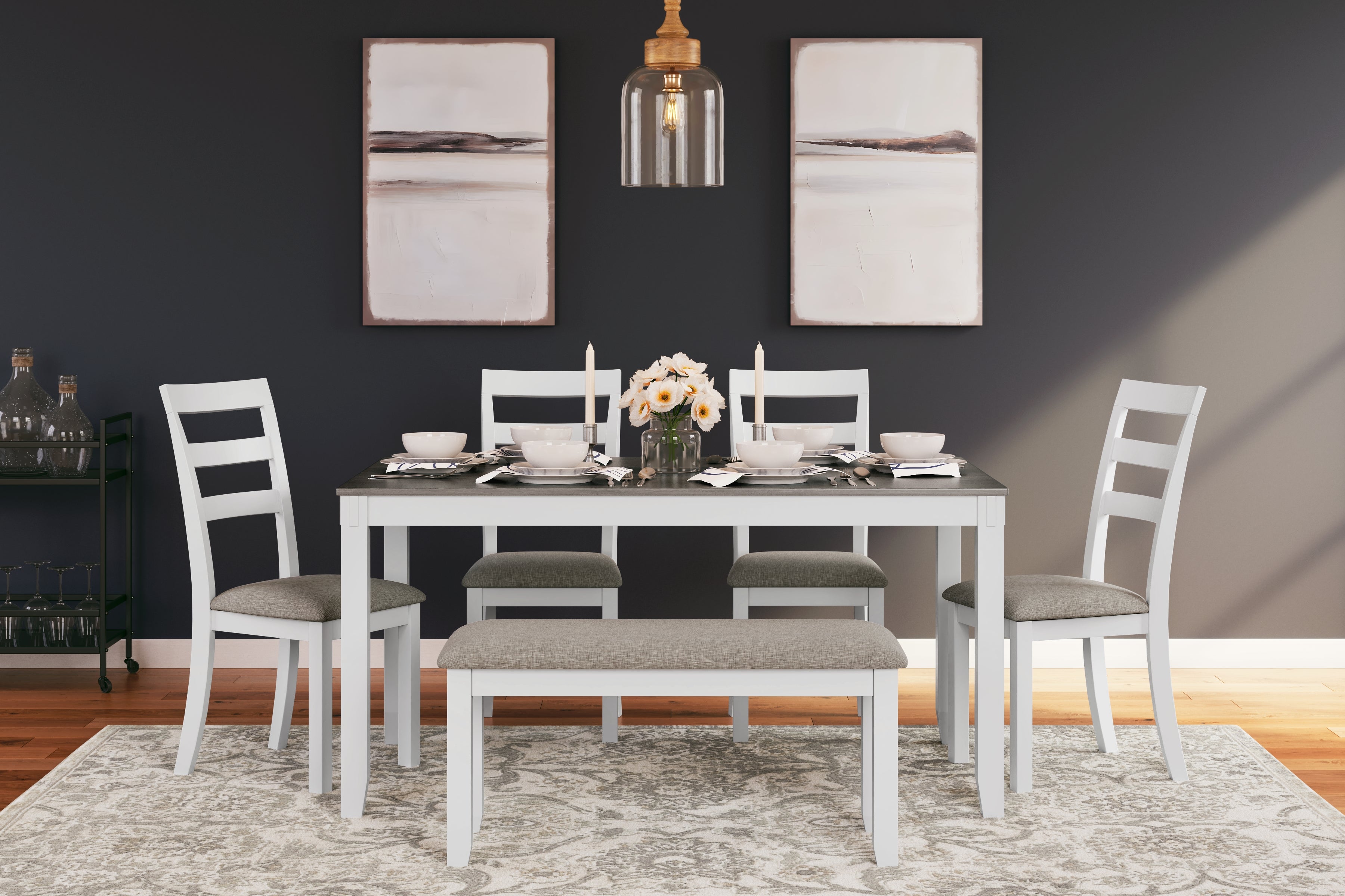 Prime Furniture - Ashley Furniture - Stonehollow Dining Room - RECT DRM Table Set (6/CN) / White/Gray - D382-325