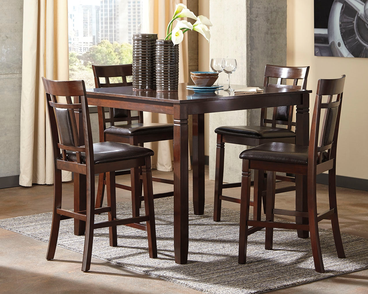 Prime Furniture - Ashley Furniture - Bennox Dining Room - DRM Counter Table Set (5/CN) / Brown - D384-223