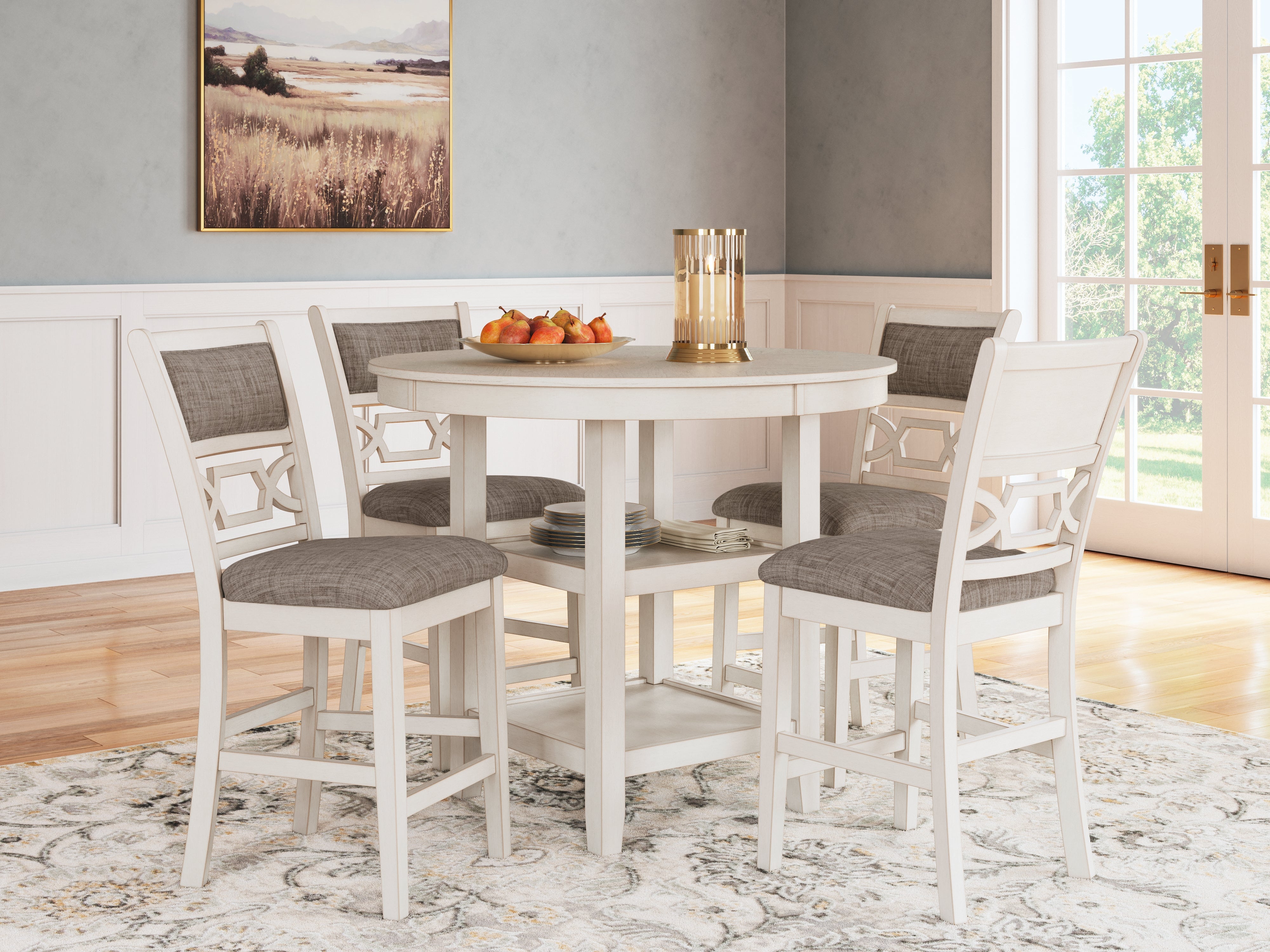 Prime Furniture - Ashley Furniture - Erinberg Dining Room - DRM Counter Table Set (5/CN) / Antique White - D423-223