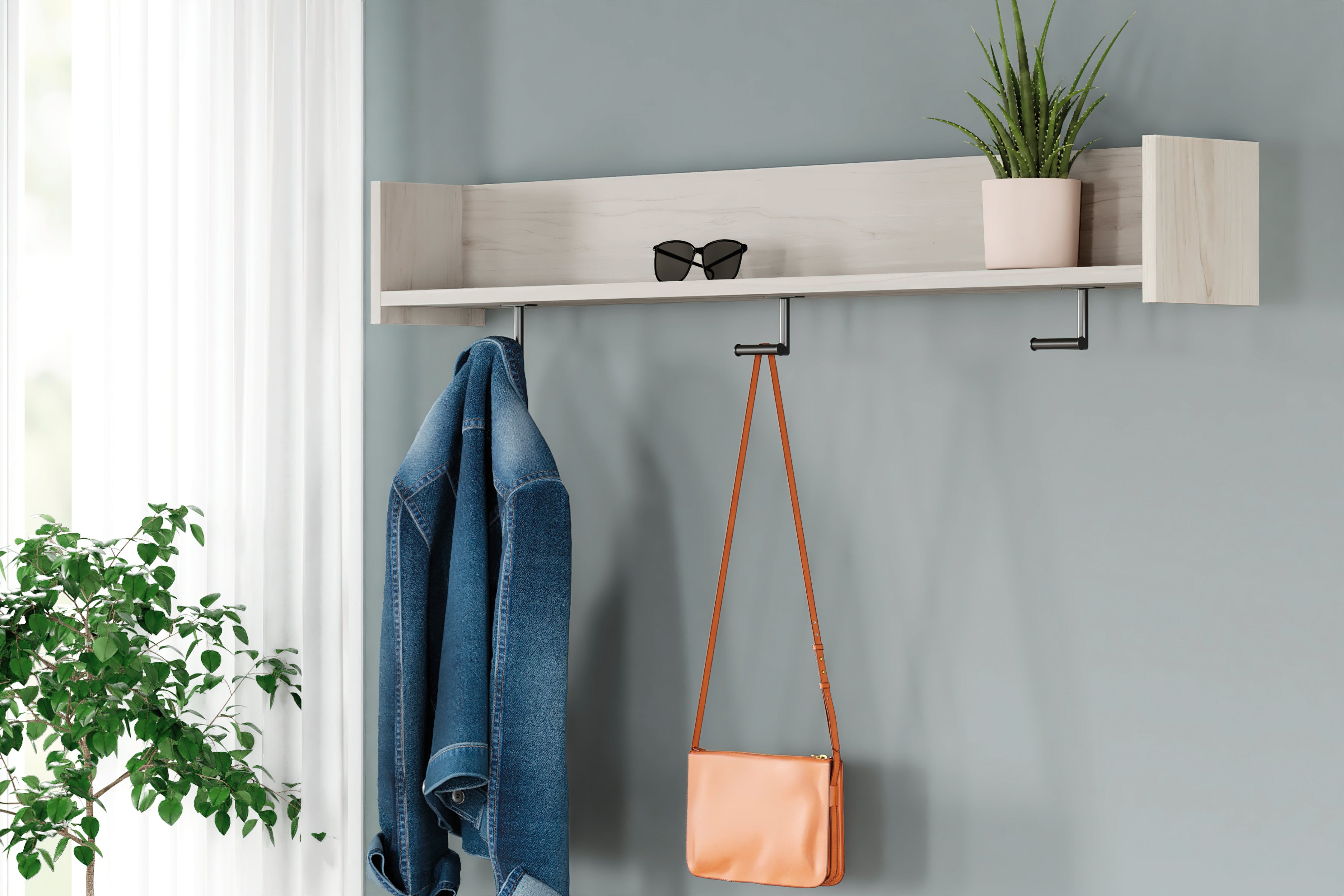 Prime Furniture - Ashley Furniture - Socalle Wall Decor - Wall Mounted Coat Rack w/Shelf / Light Natural - EA1864-151