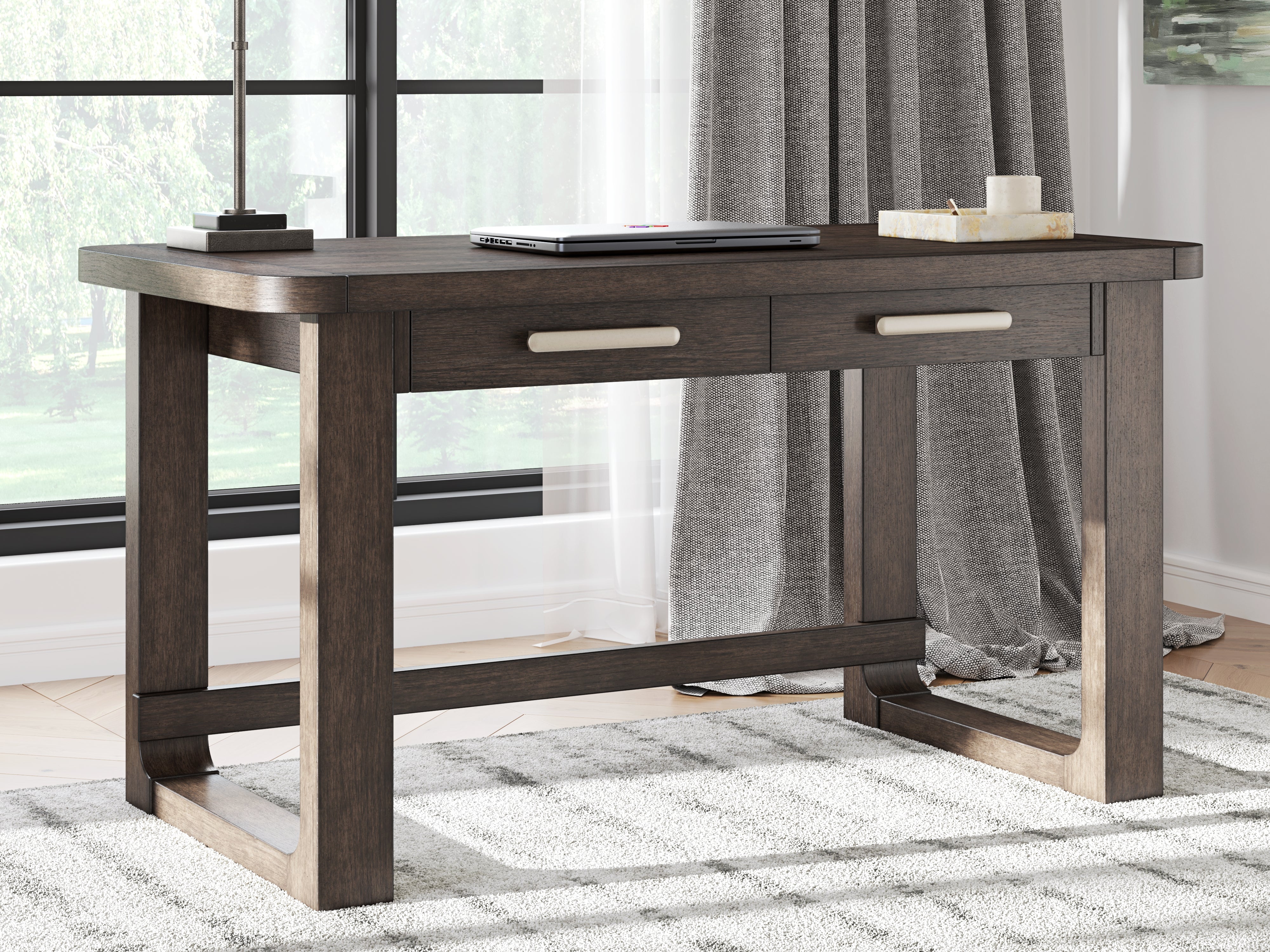 Prime Furniture - Ashley Furniture - Breckington Office Desk - Home Office Desk / Dark Brown - H556-44