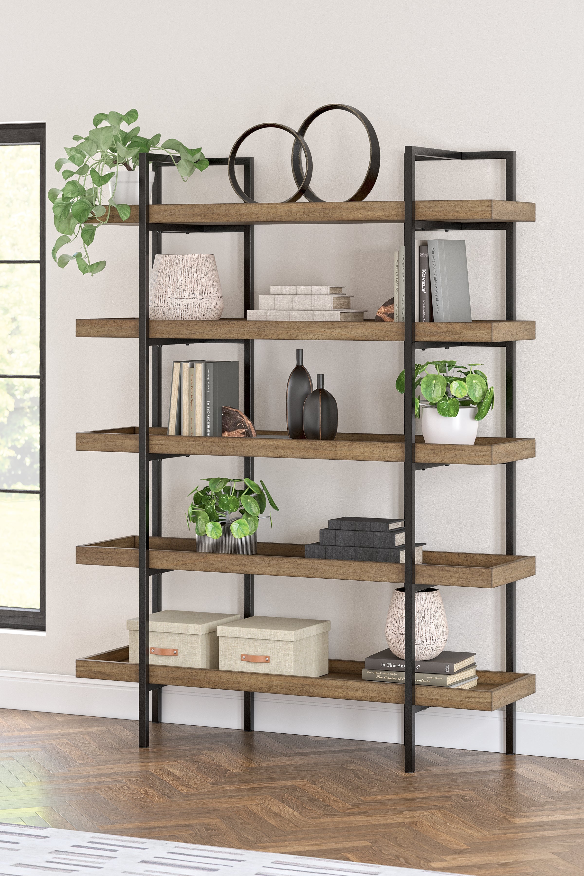 Prime Furniture - Ashley Furniture - Montia Bookcase - Bookcase / Light Brown - H632-70
