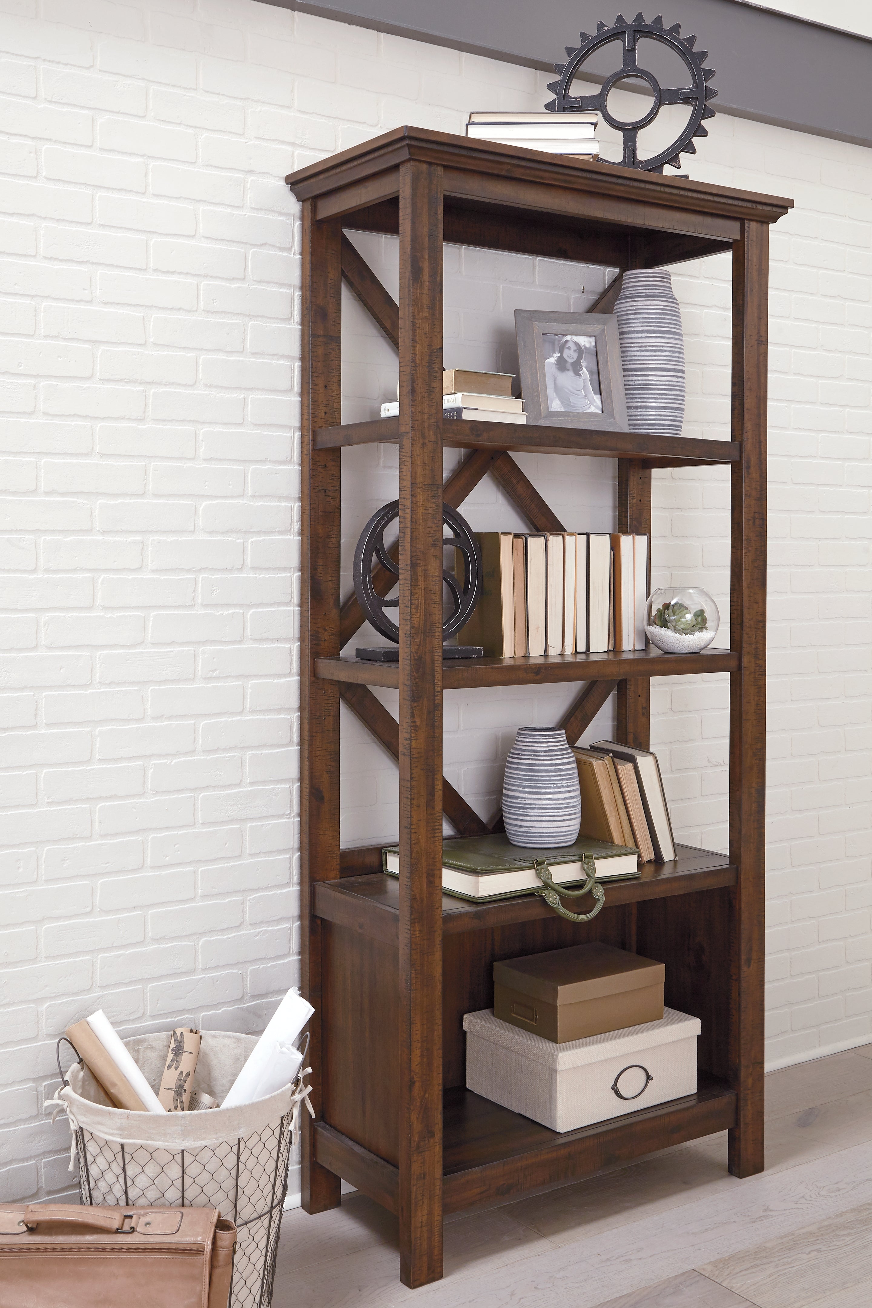 Prime Furniture - Ashley Furniture - Baldridge Bookcase - Large Bookcase / Rustic Brown - H675-17