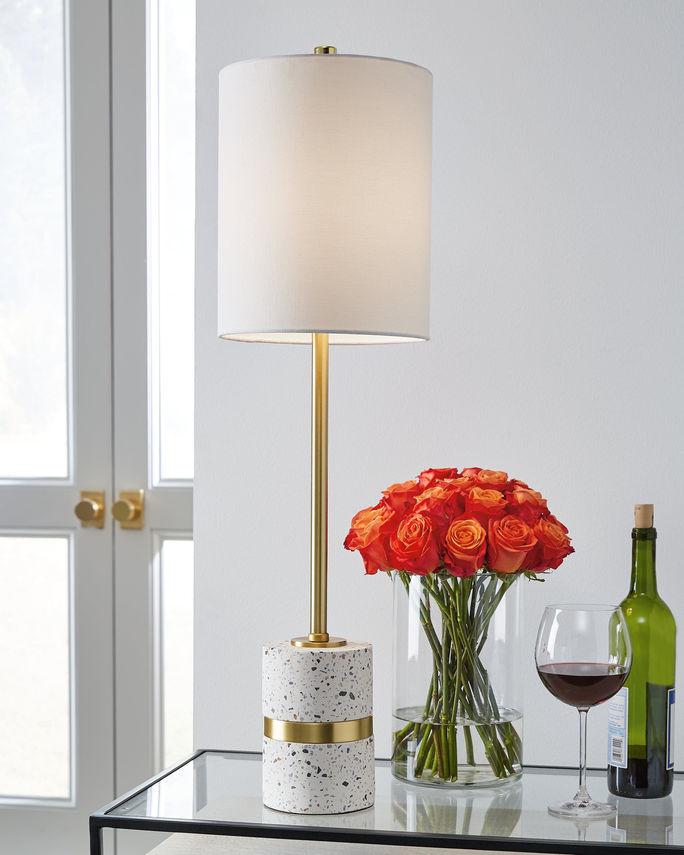 Prime Furniture - Ashley Furniture - Maywick Lighting - Table Lamp (Set of 2) / White/Brass Finish - L235674X2