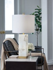 Prime Furniture - Ashley Furniture - Linderfield Lighting - Alabaster Table Lamp (1/CN) / White/Gold Finish - L429094
