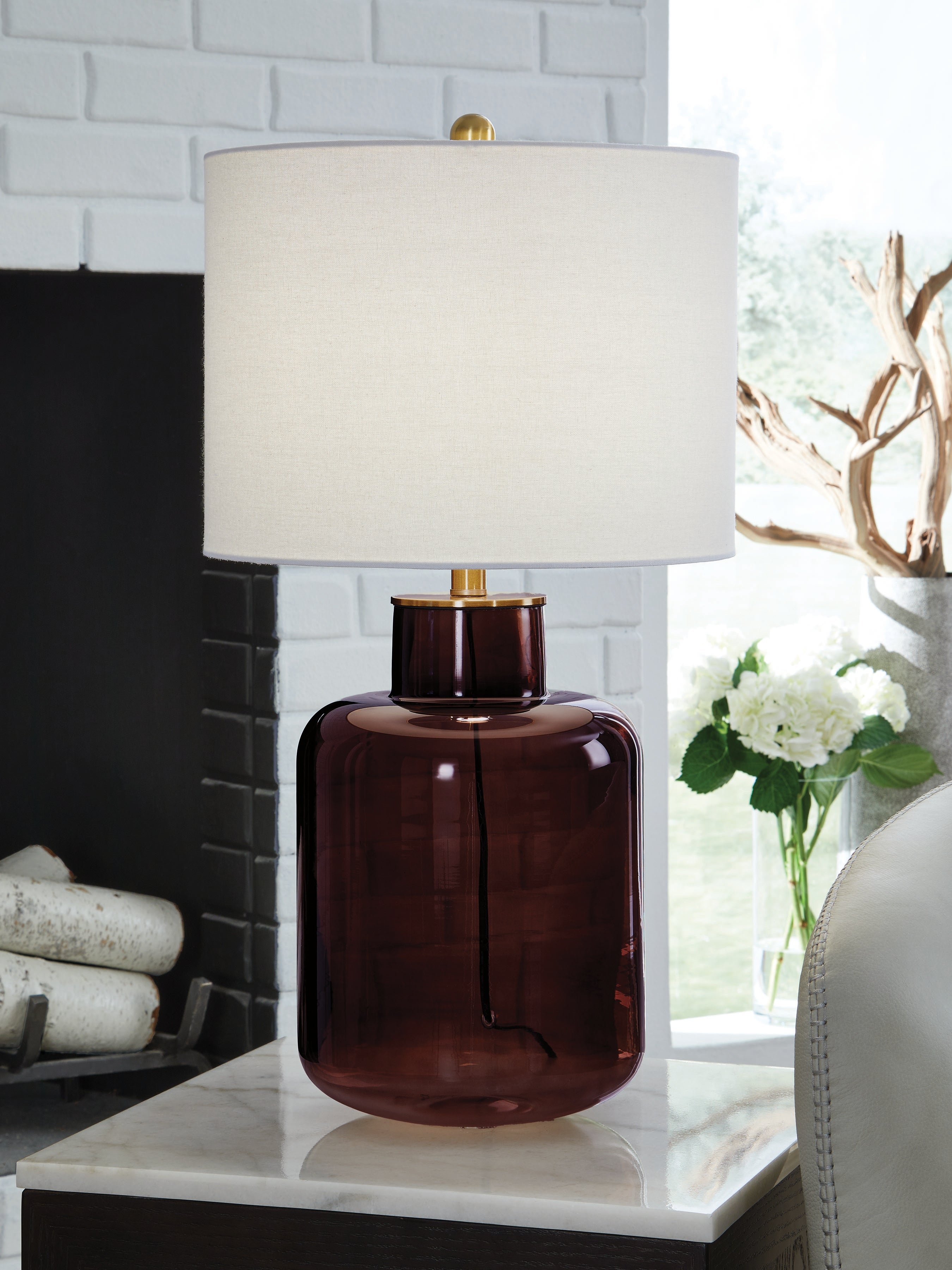Prime Furniture - Ashley Furniture - Mette Lighting - Glass Table Lamp (1/CN) / Brown/Gold Finish - L430924