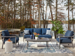 Prime Furniture - Ashley Furniture - Gali Outdoor - Sofa/Chairs/Table Set (4/CN) / Gray/Blue - P275-081