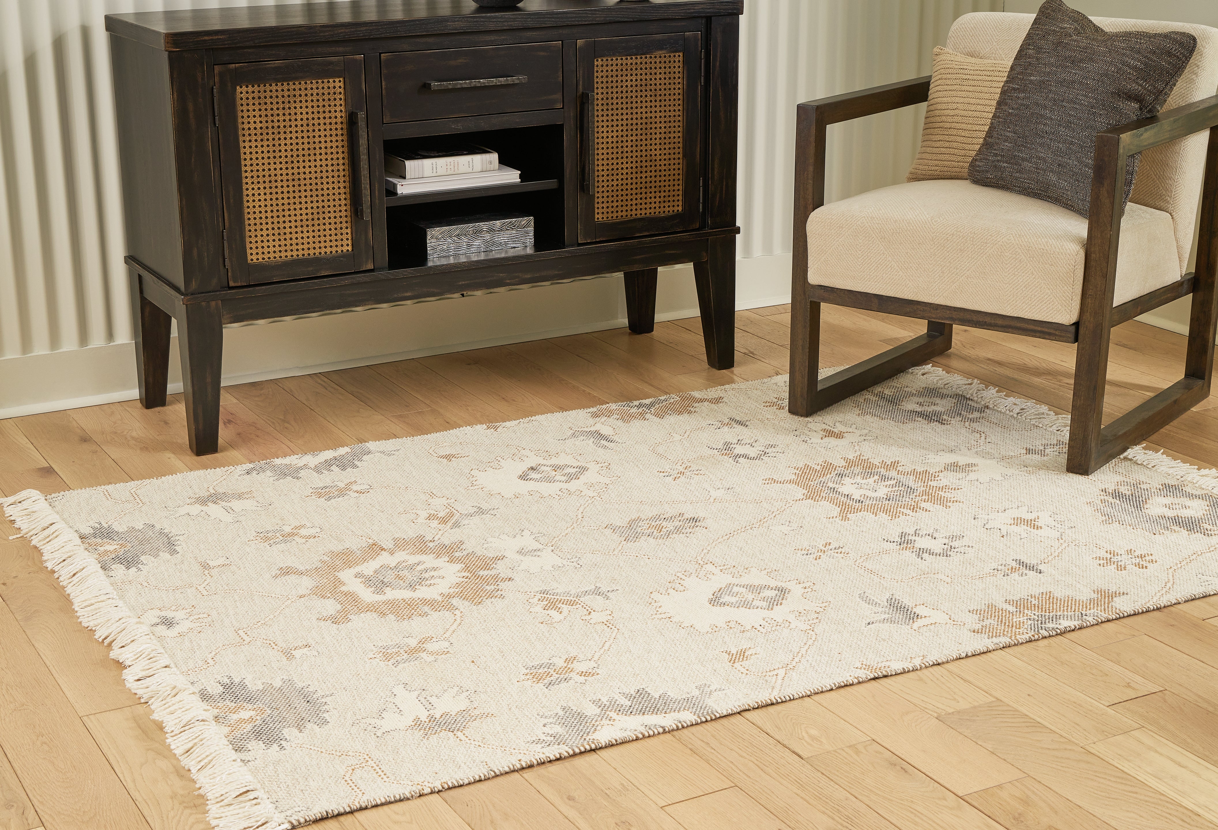 Prime Furniture - Ashley Furniture - Calkin Rug - 5' x 7' Rug / Linen/Gray/Caramel - R406392
