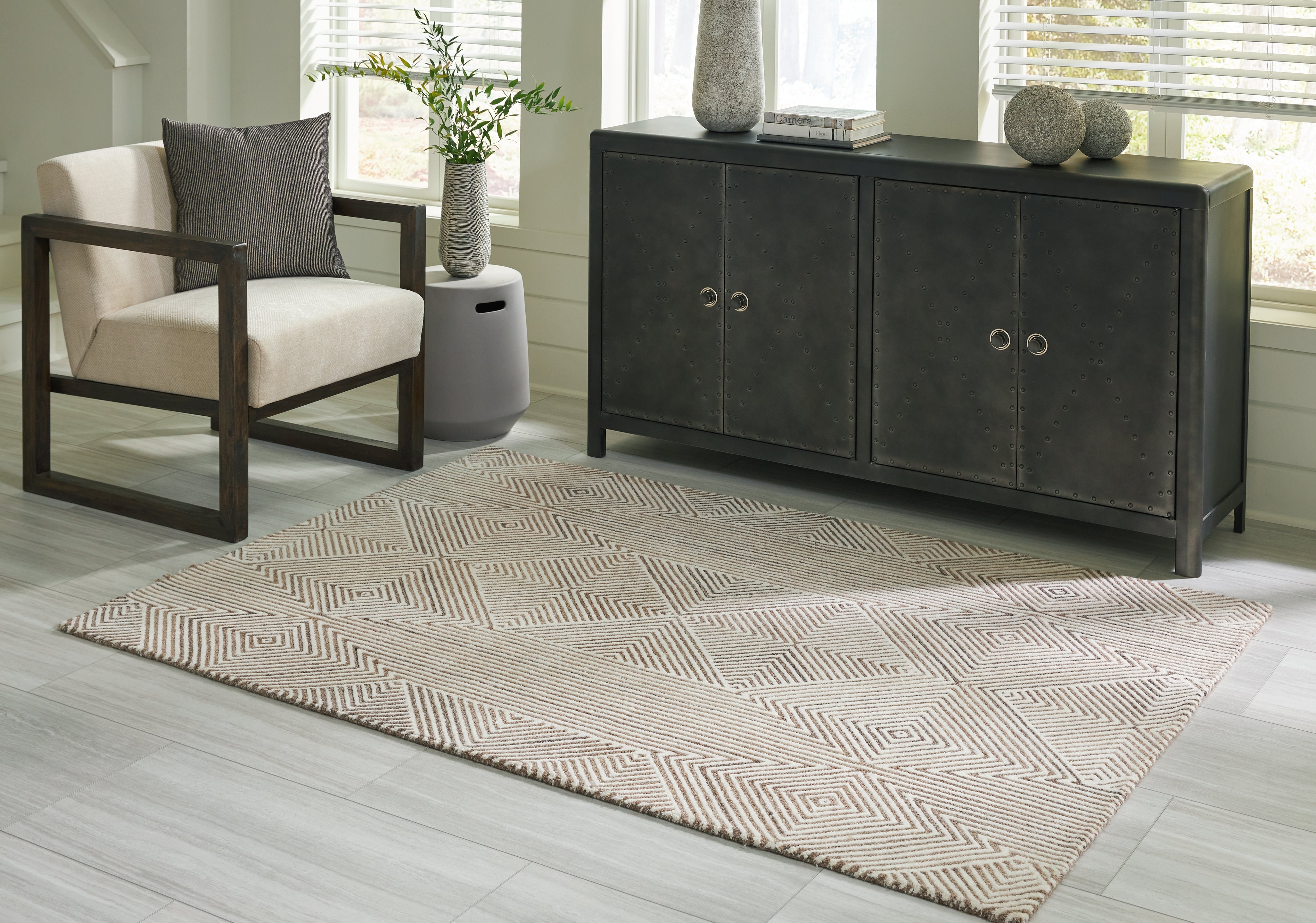 Prime Furniture - Ashley Furniture - Jadott Rug - 5' x 7' Rug / Beige/Brown - R406802