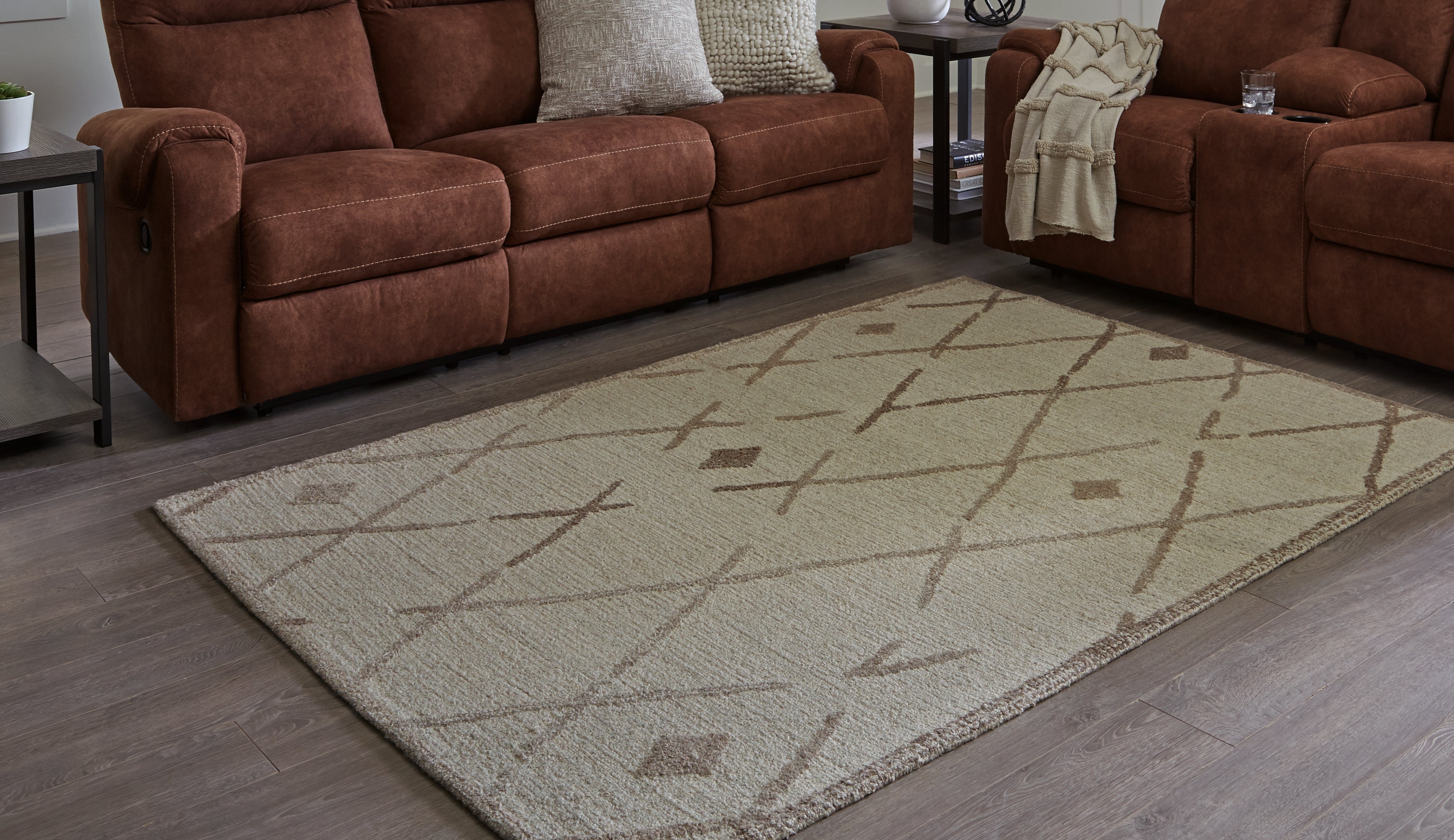 Prime Furniture - Ashley Furniture - Guyford Rug - 5' x 7' Rug / Beige/Brown - R406872