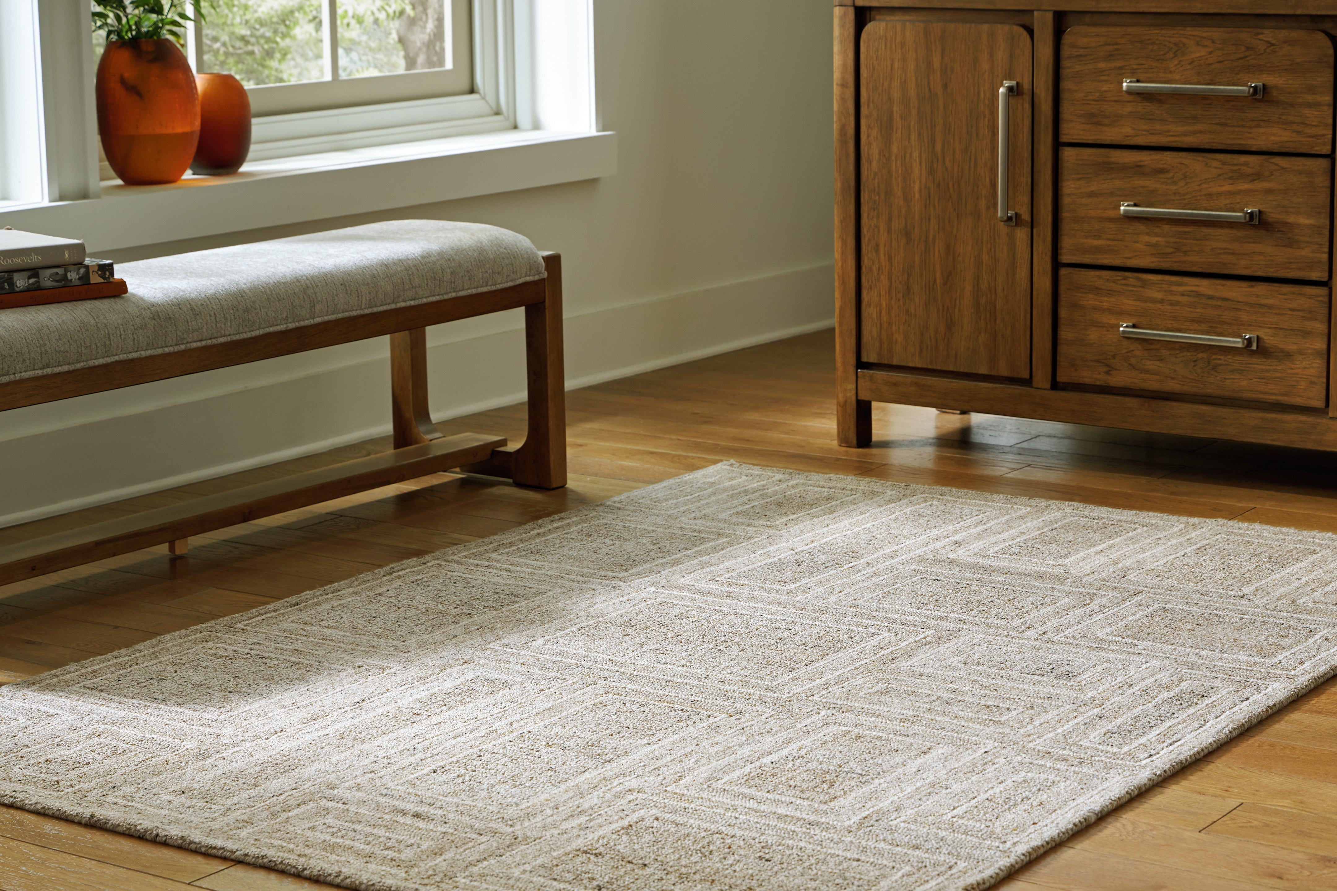 Prime Furniture - Ashley Furniture - Brickburgh Rug - 8' x 10' Rug / Gray/Ivory/Honey - R406901