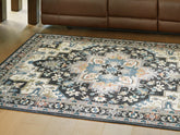 Prime Furniture - Ashley Furniture - Leningston Rug - 5' x 7' Washable Rug / Black/Cream/Blue - R407062