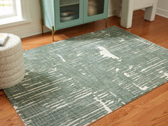Prime Furniture - Ashley Furniture - Cayworth Rug - 5' x 7' Rug / Teal/White - R407092