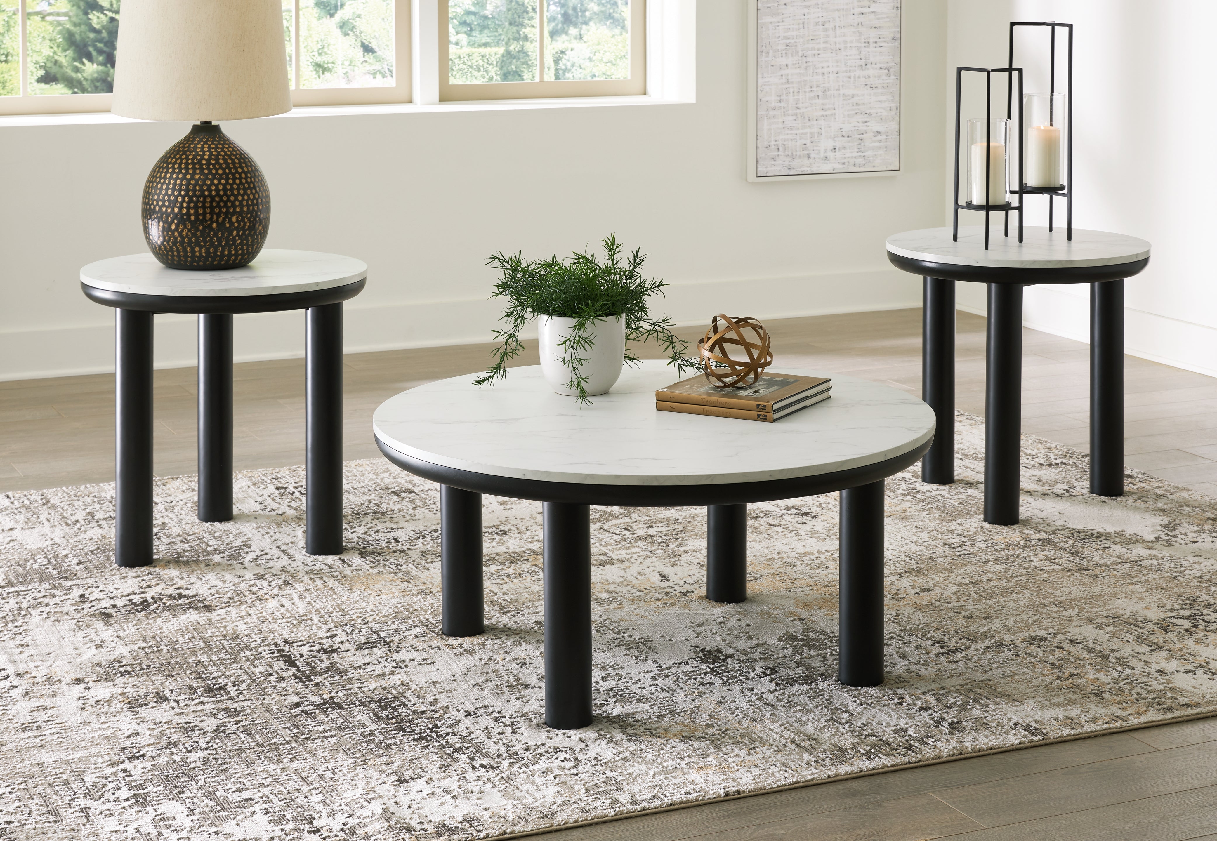 Prime Furniture - Ashley Furniture - Xandrum Table (Set of 3) - Occasional Table Set (3/CN) / Black/White - T159-13