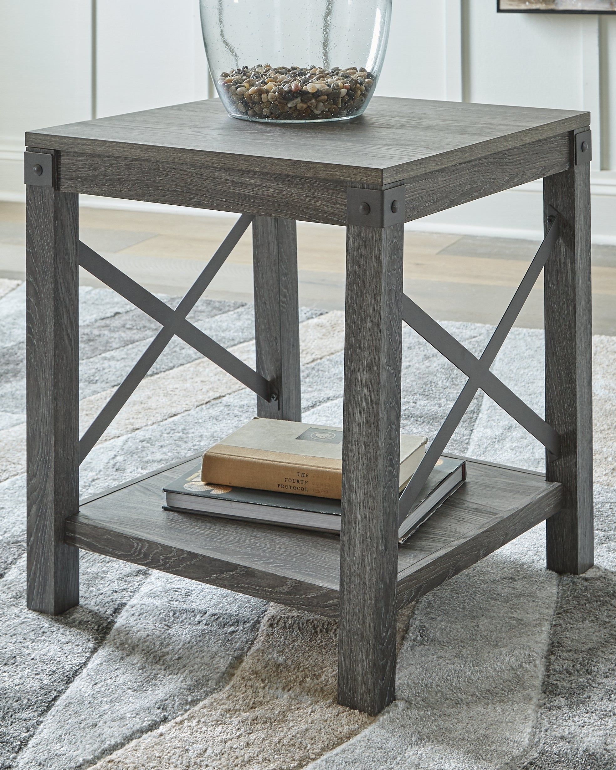 Prime Furniture - Ashley Furniture - Freedan End Table - Square End Table / Grayish Brown - T175-2